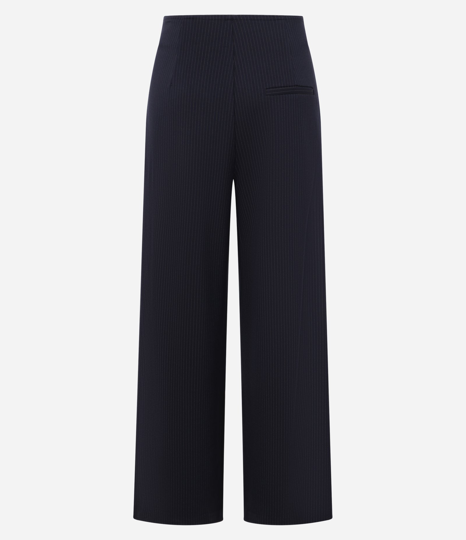 Calça Wide Leg Cintura Alta em Ponto Roma com Linhas Pontilhadas Azul Marinho 6