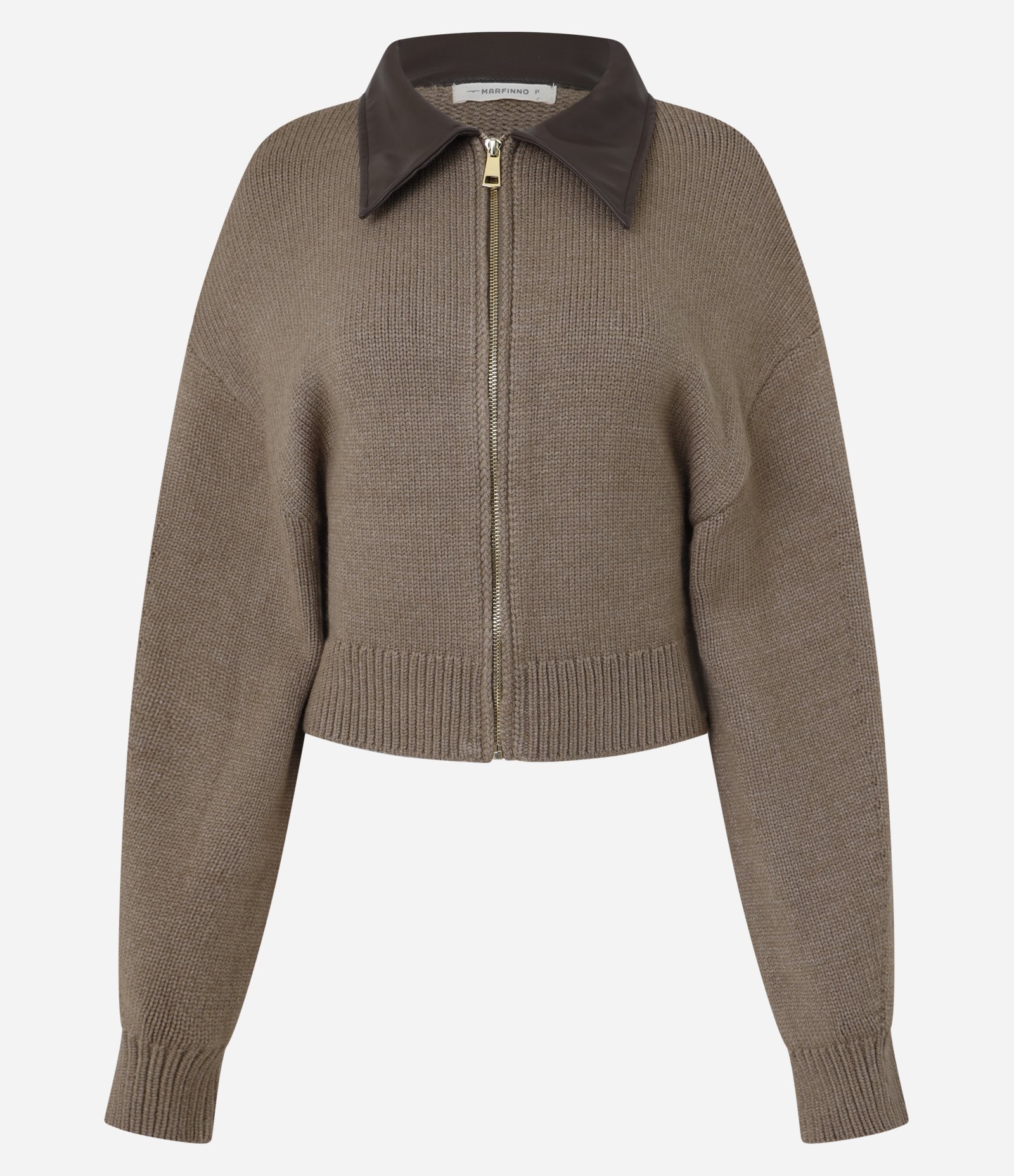 Cardigan em Tricô com Gola de PU Marrom 7