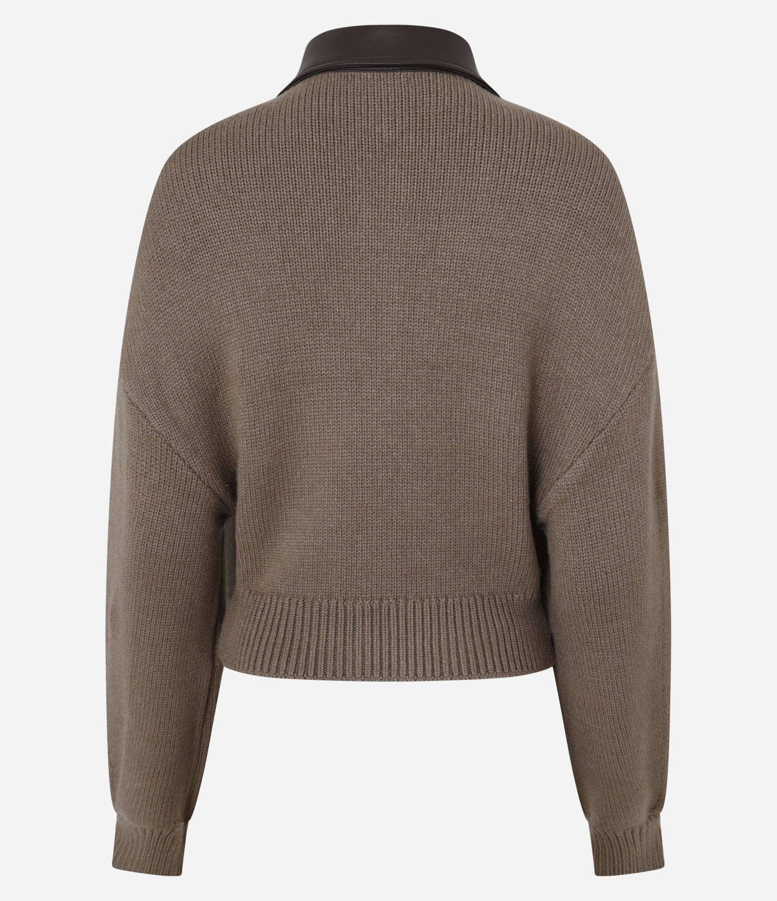 Cardigan em Tricô com Gola de PU Marrom 8