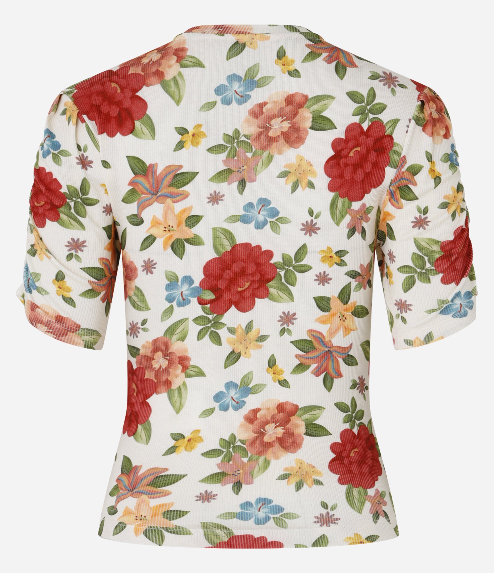 Blusa em Ribana com Franzidinho e Estampa Floral Branco 7