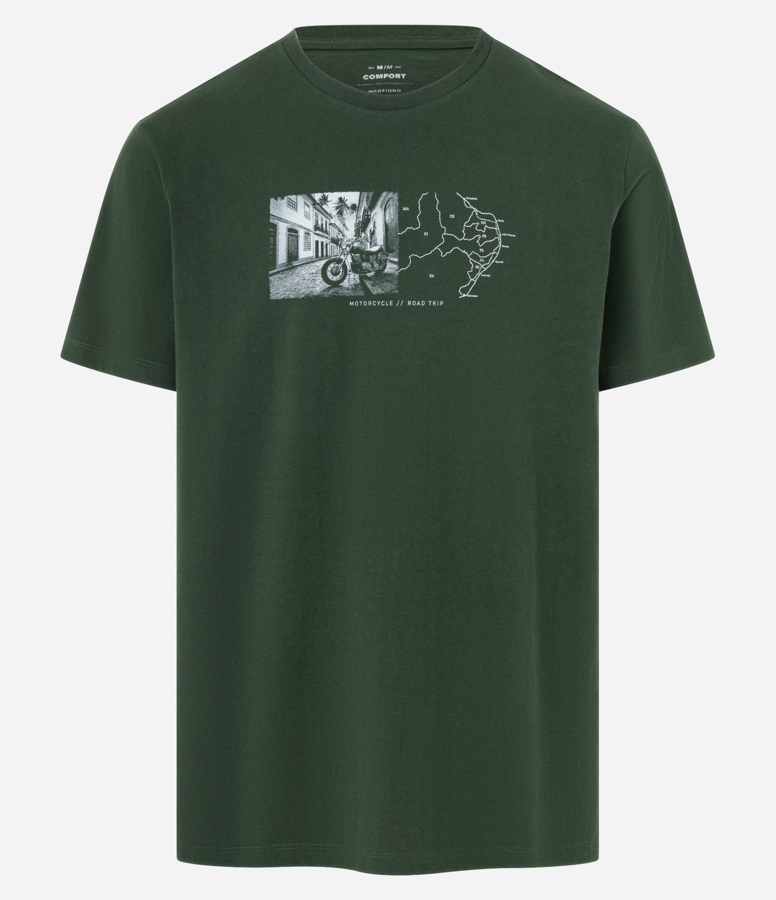 Camiseta Comfort em Algodão com Estampa Motorcycle Verde 1
