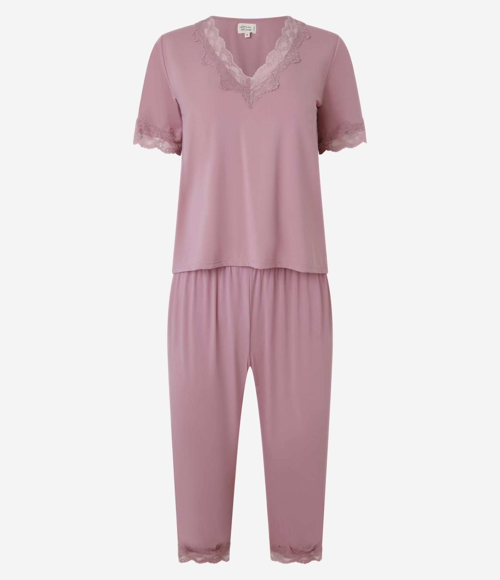 Pijama Capri em Microfibra com Detalhes de Renda Rosa 4