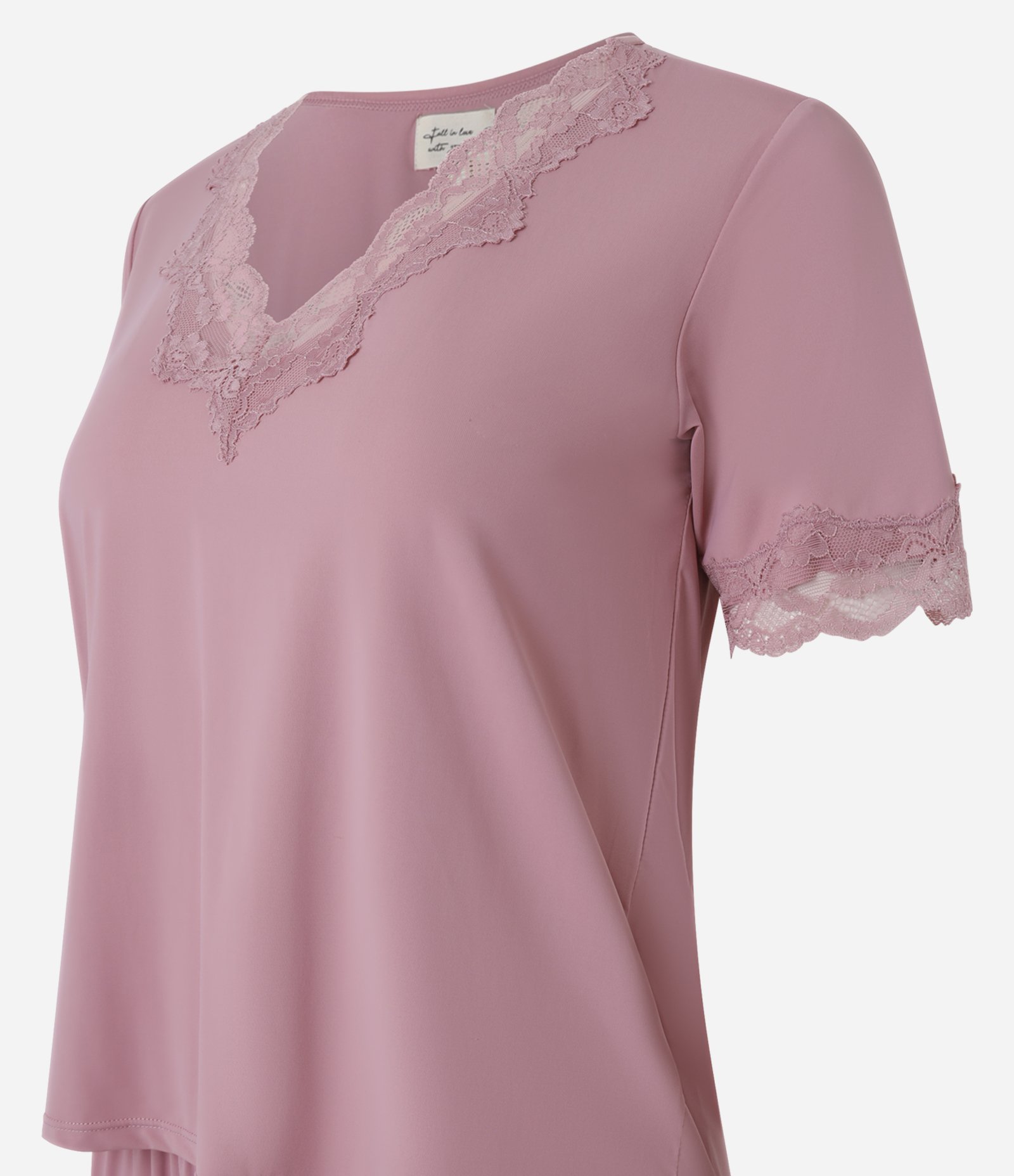 Pijama Capri em Microfibra com Detalhes de Renda Rosa 5