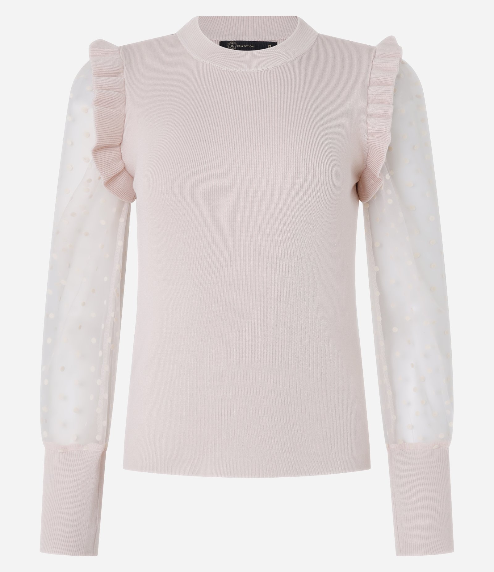 Blusa em Tricô com Poá na Manga Transparente Bege 5