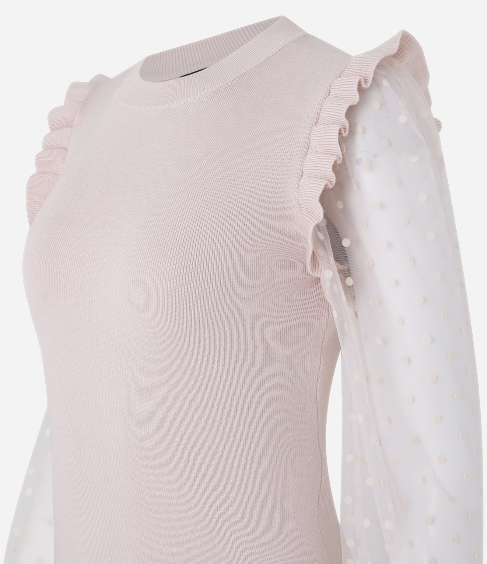 Blusa em Tricô com Poá na Manga Transparente Bege 6