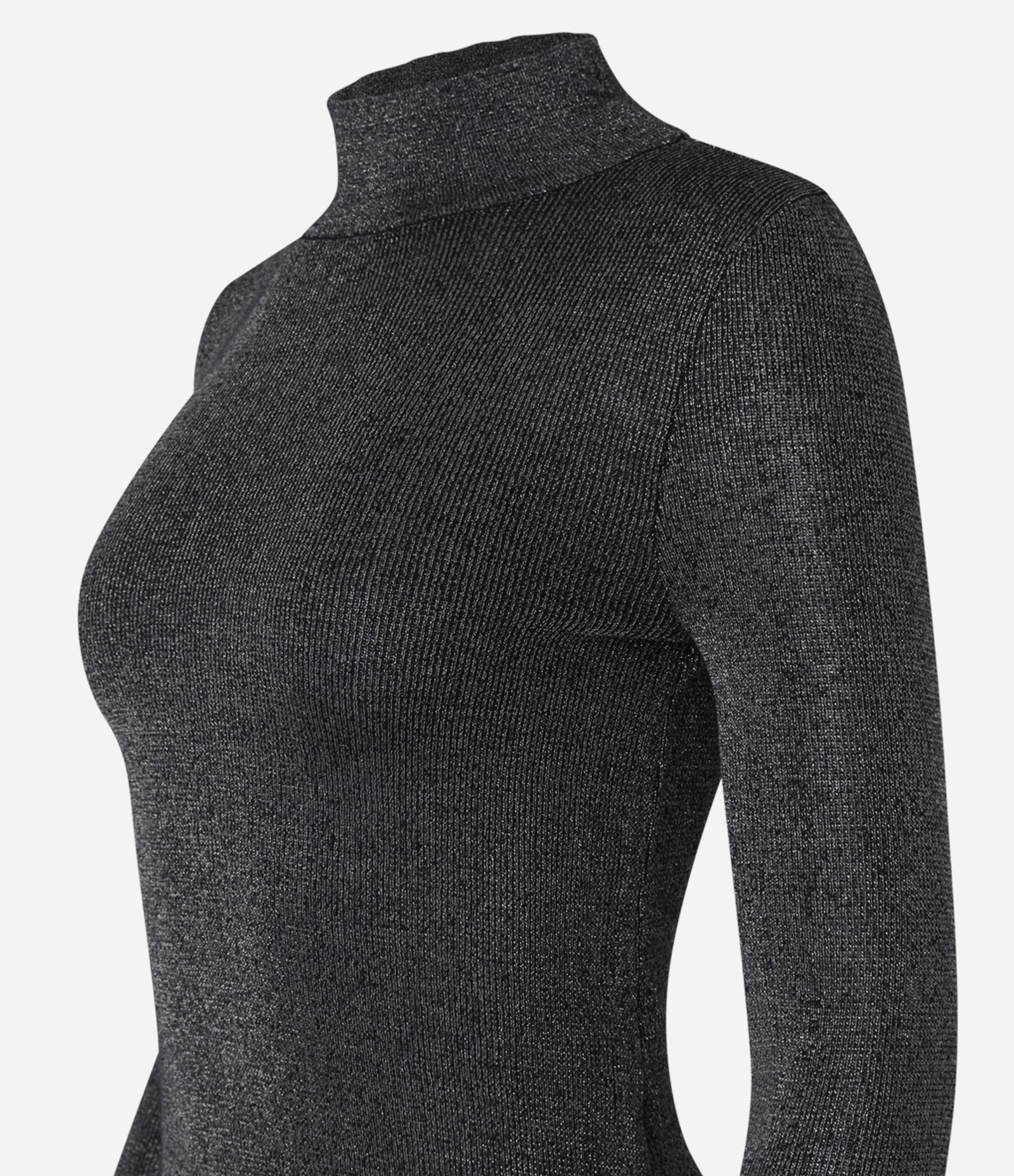 Suéter em Tricô com Fio Metalizado e Barra V Preto 10