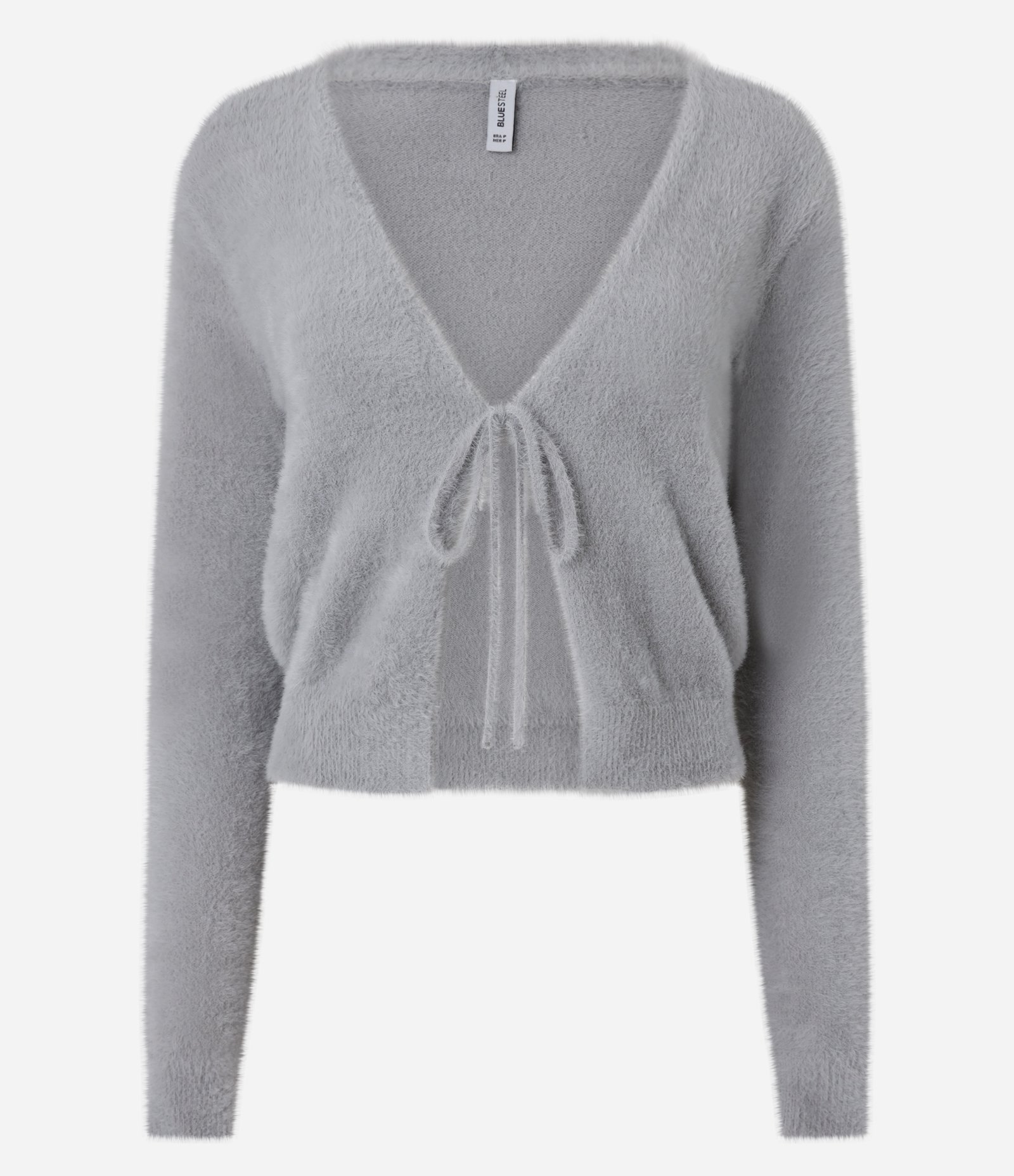 Cardigan Curto em Tricô com Amarração Frontal Cinza 4