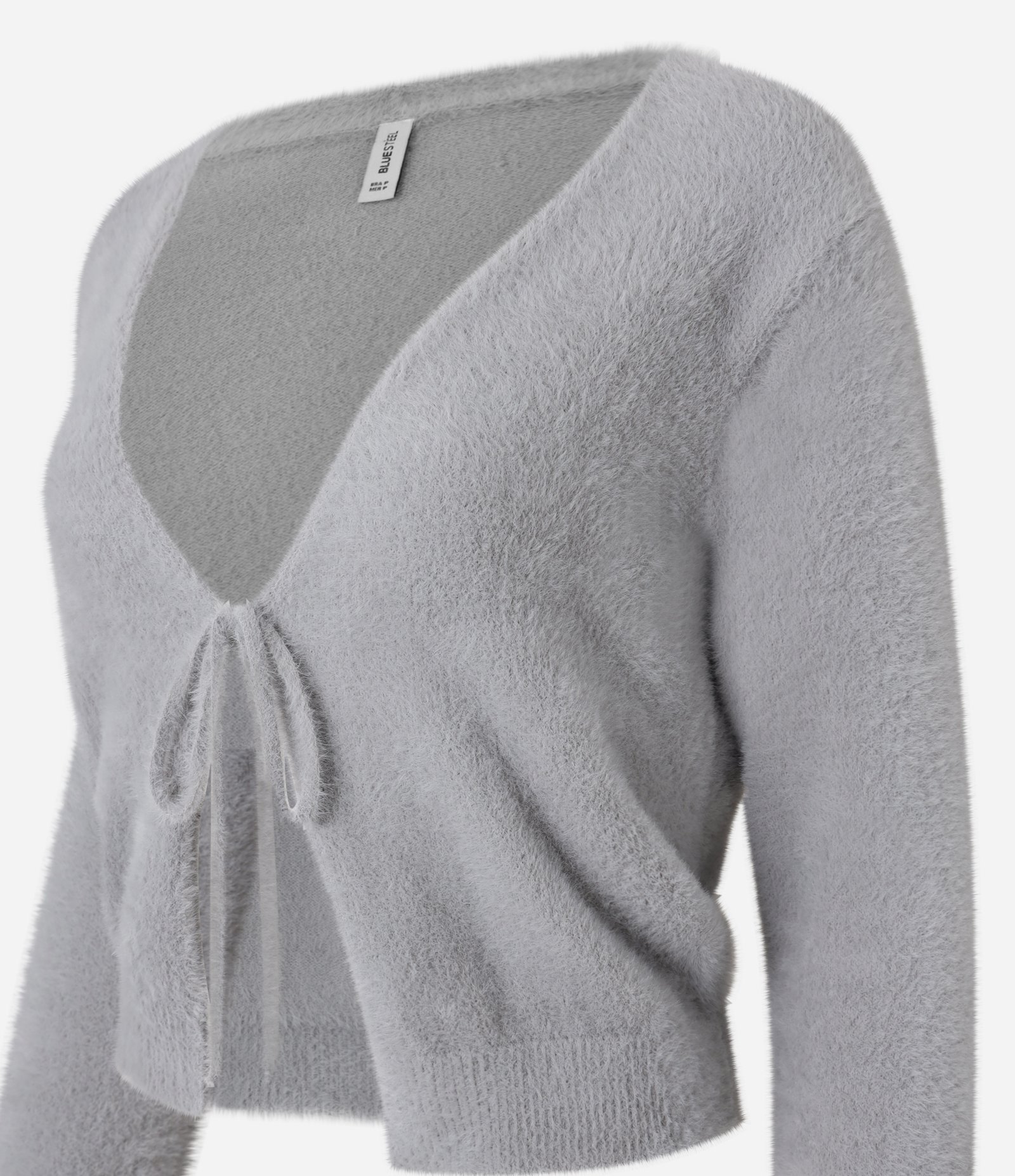 Cardigan Curto em Tricô com Amarração Frontal Cinza 5