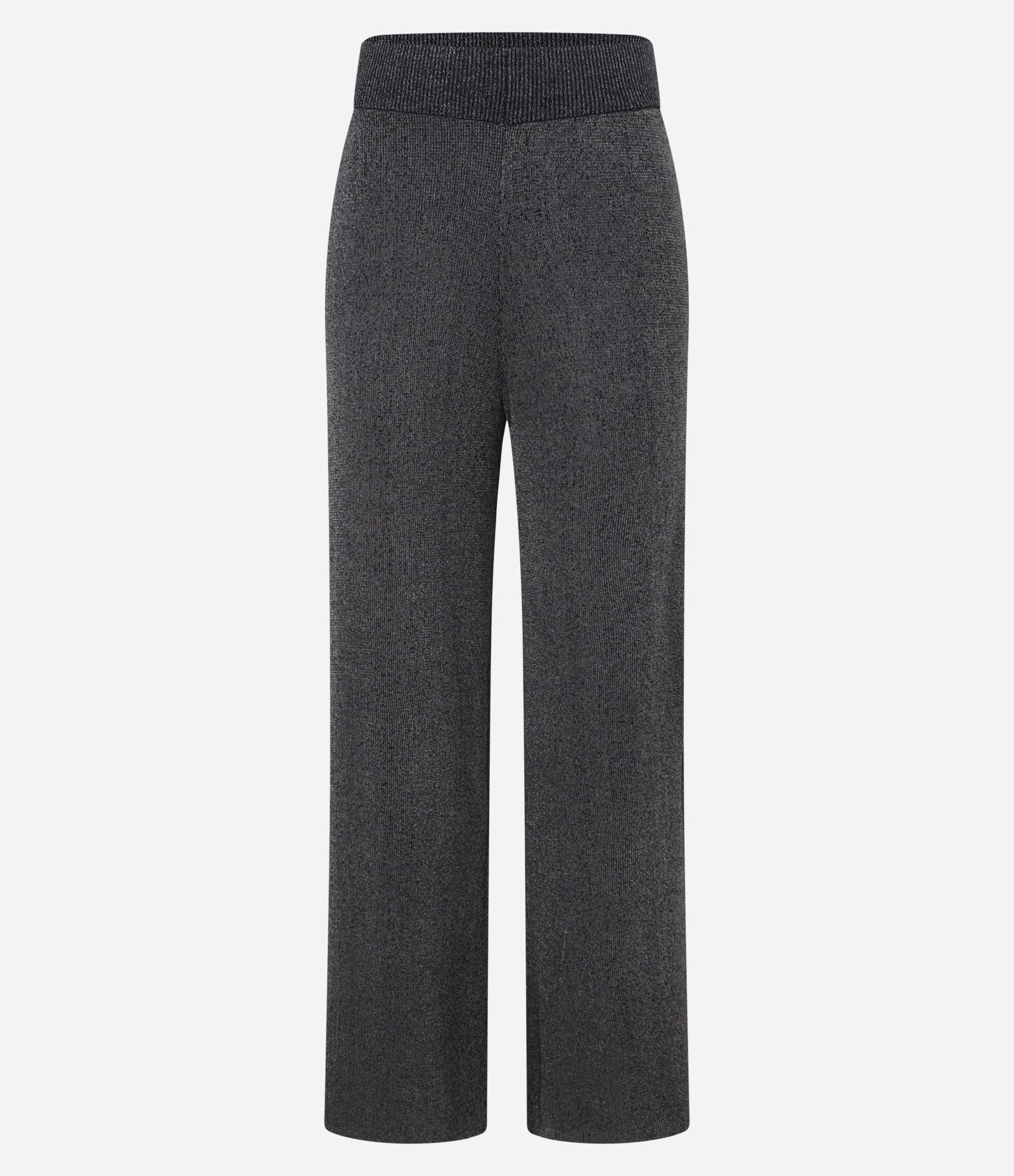 Calça Reta Cintura Alta em Tricô com Fio Metalizado Cinza 6