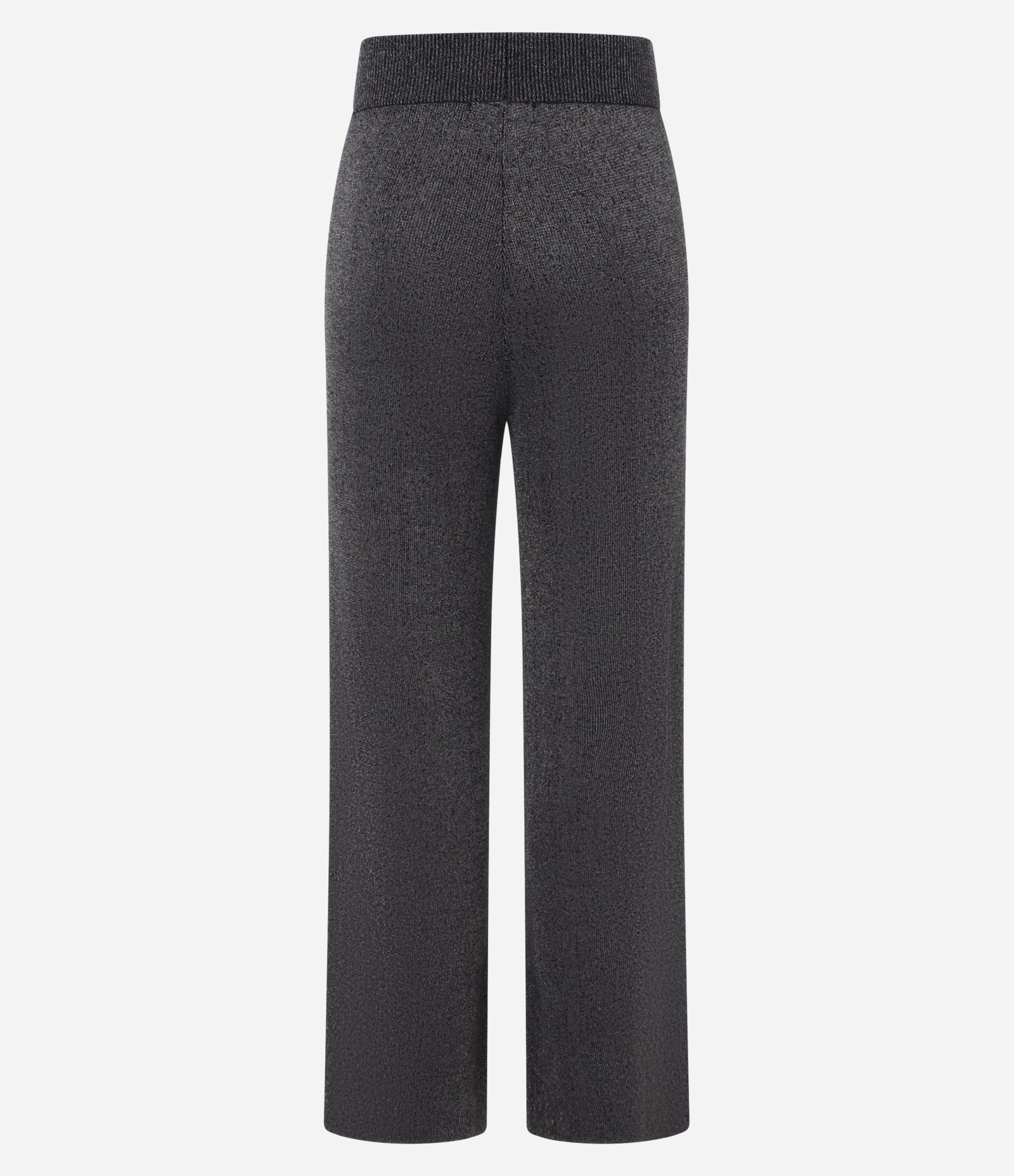 Calça Reta Cintura Alta em Tricô com Fio Metalizado Cinza 8