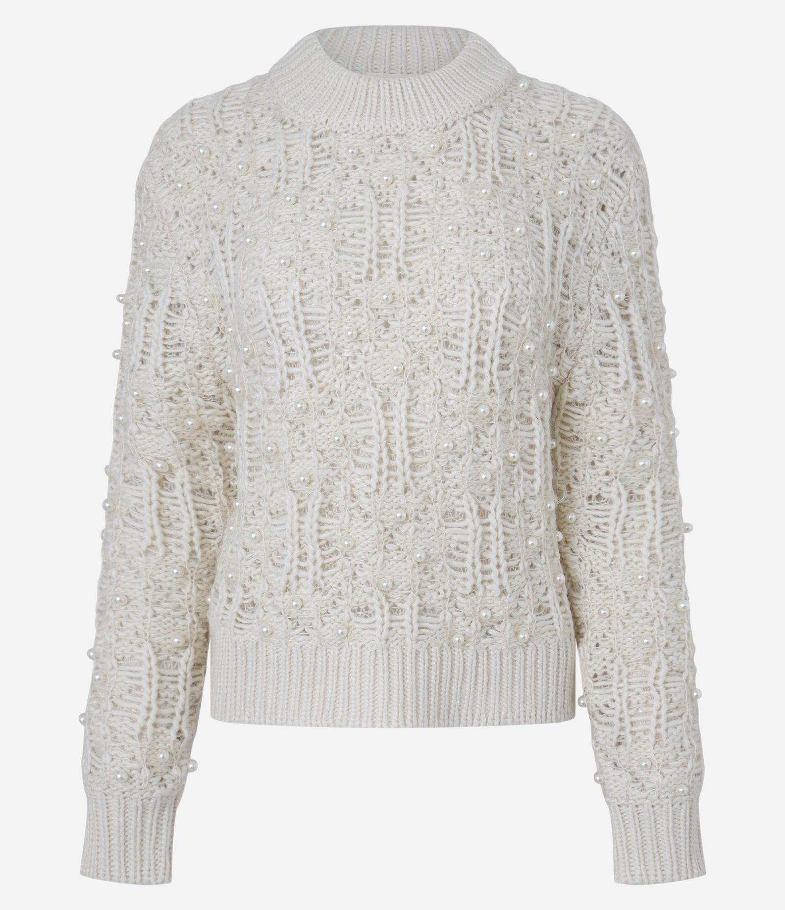 Suéter em Tricô com Caimento Pesado e Pérolas Bege 7