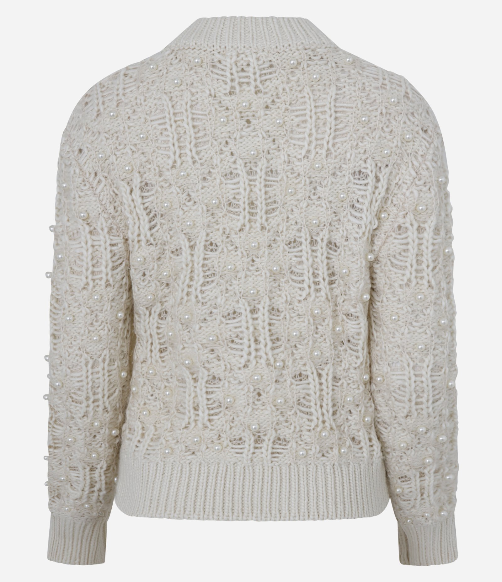 Suéter em Tricô com Caimento Pesado e Pérolas Bege 9