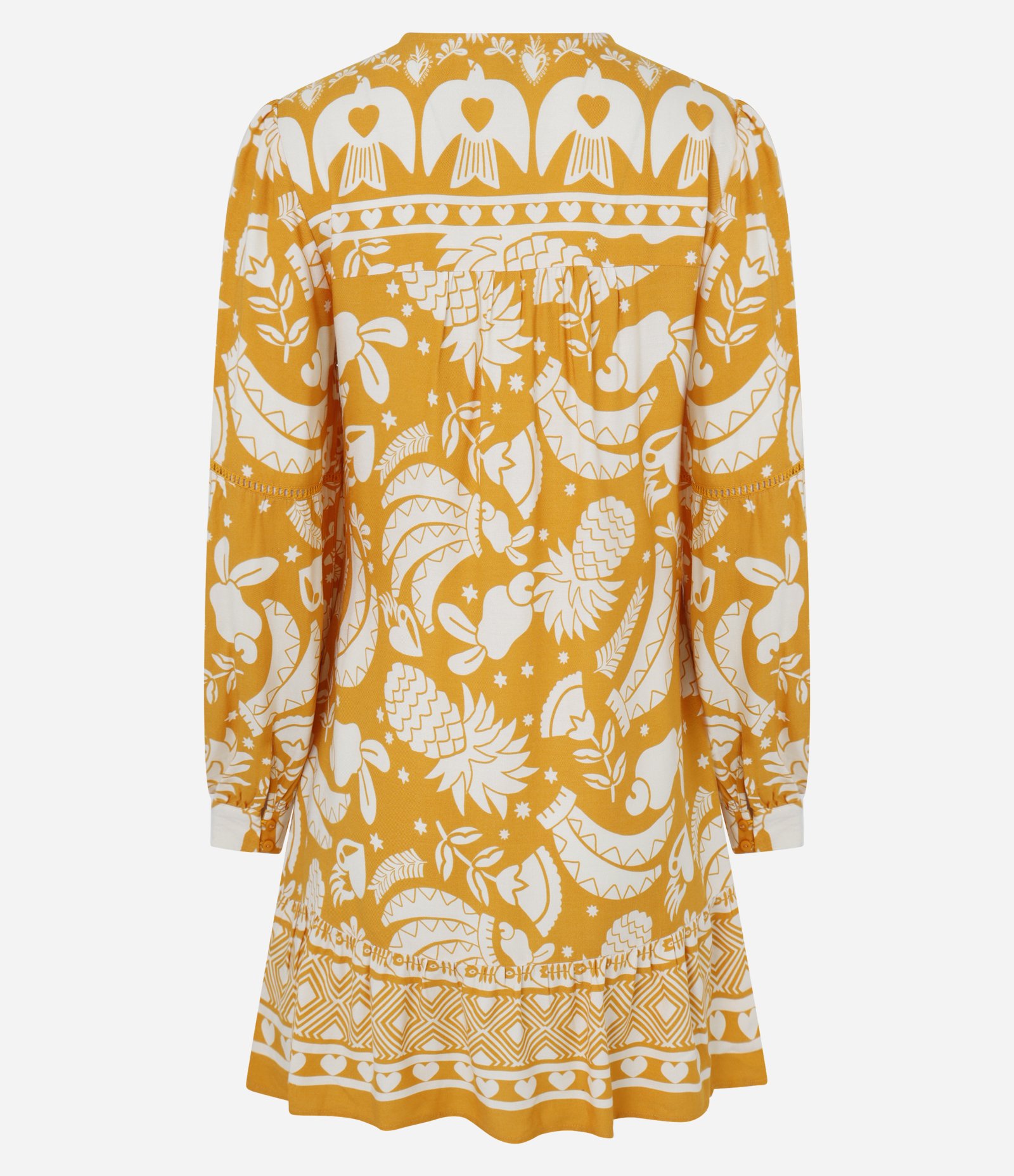 Vestido Manga Bufante em Viscose Twill com Estampa Topical Laranja 7