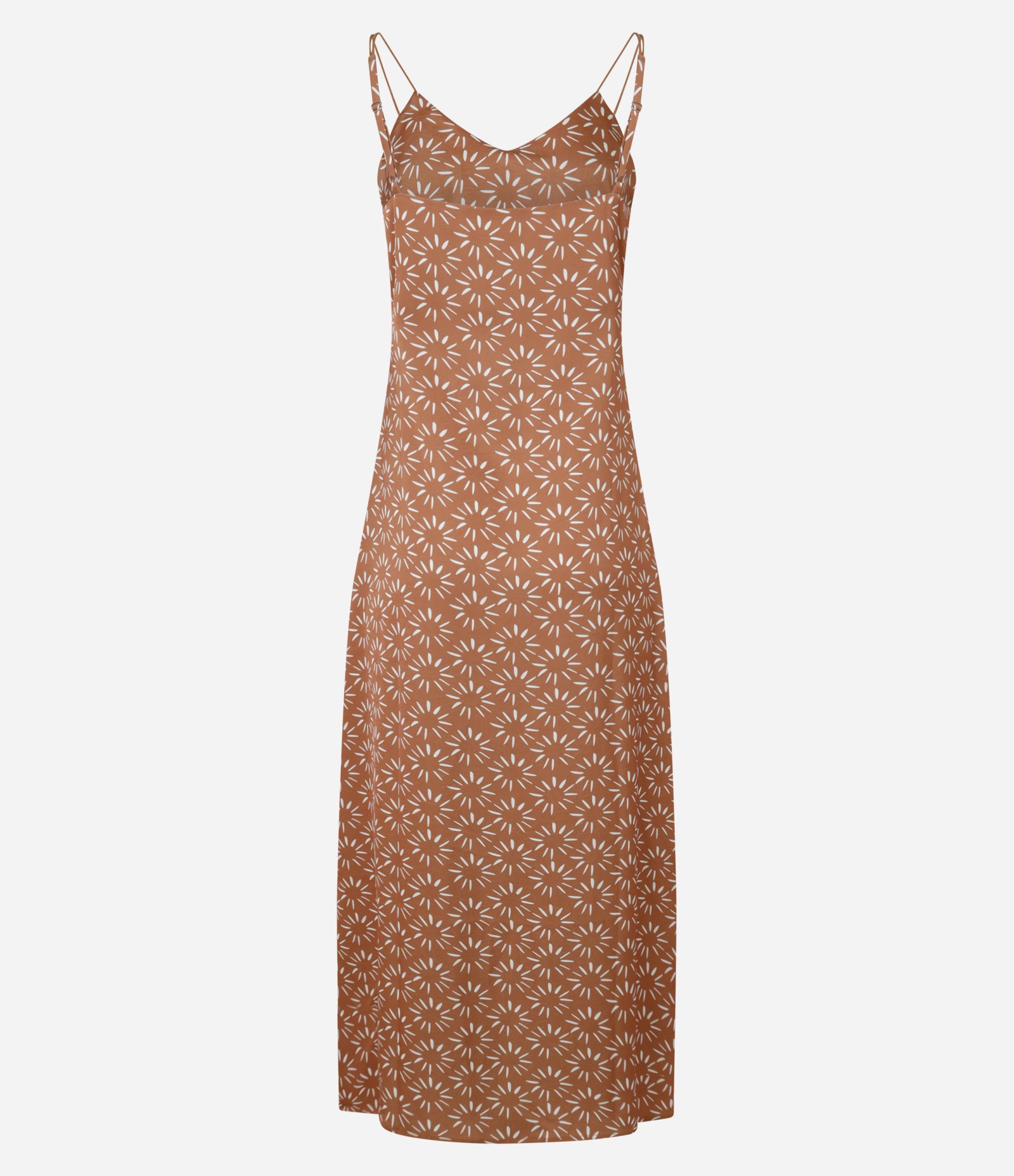 Vestido New Midi Boho Acetinado com Estampa Estalinhos Marrom 6