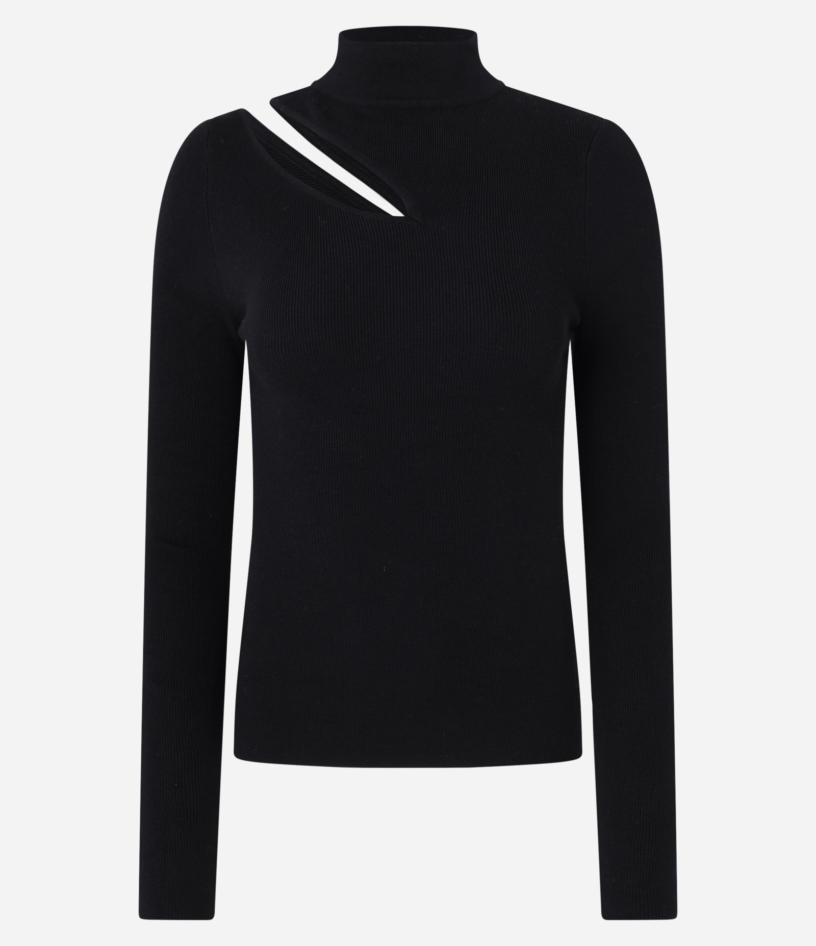 Blusa Ajustada em Tricô Leve com Gola Alta e Abertura no Ombro Preto 5