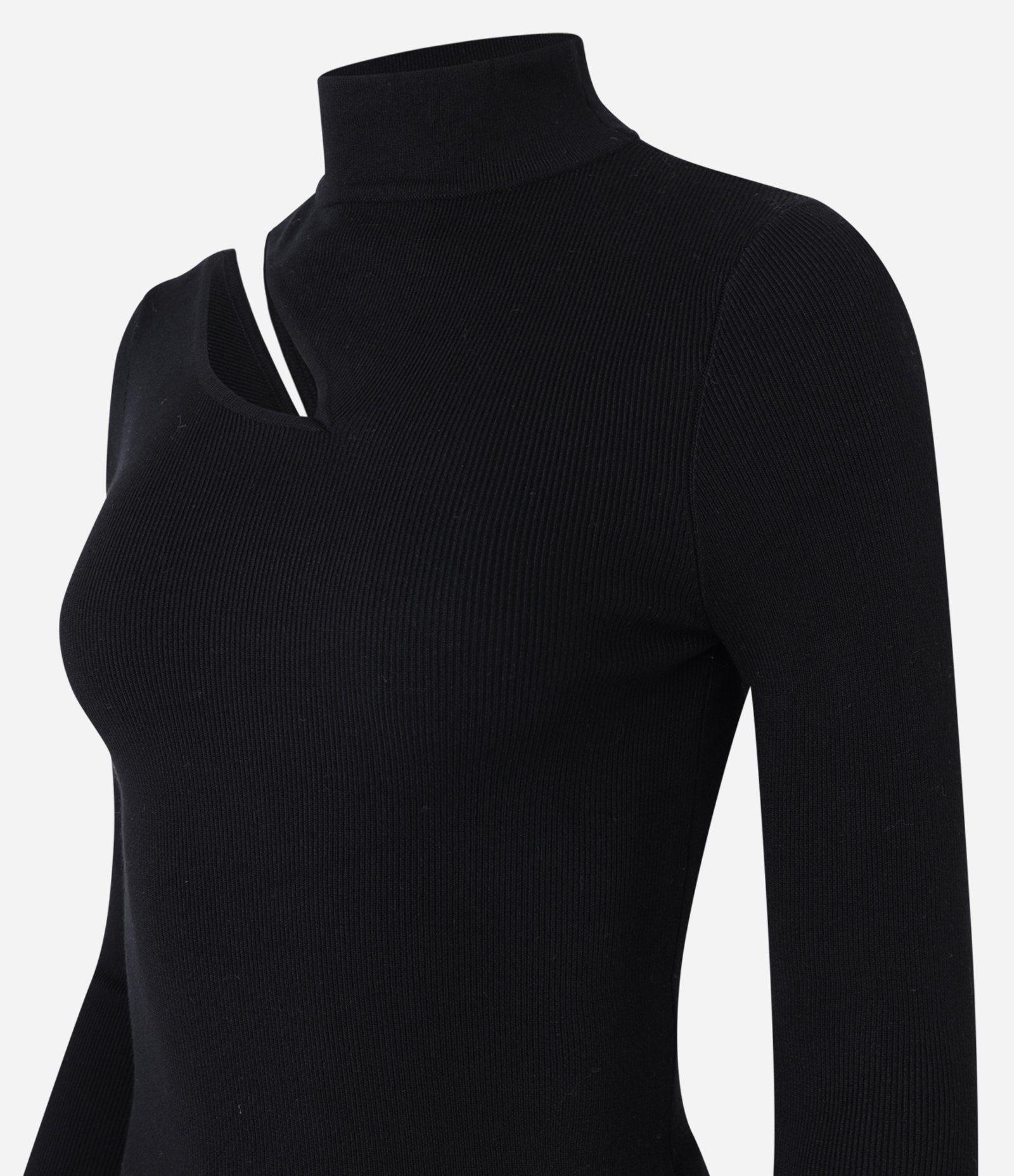 Blusa Ajustada em Tricô Leve com Gola Alta e Abertura no Ombro Preto 6