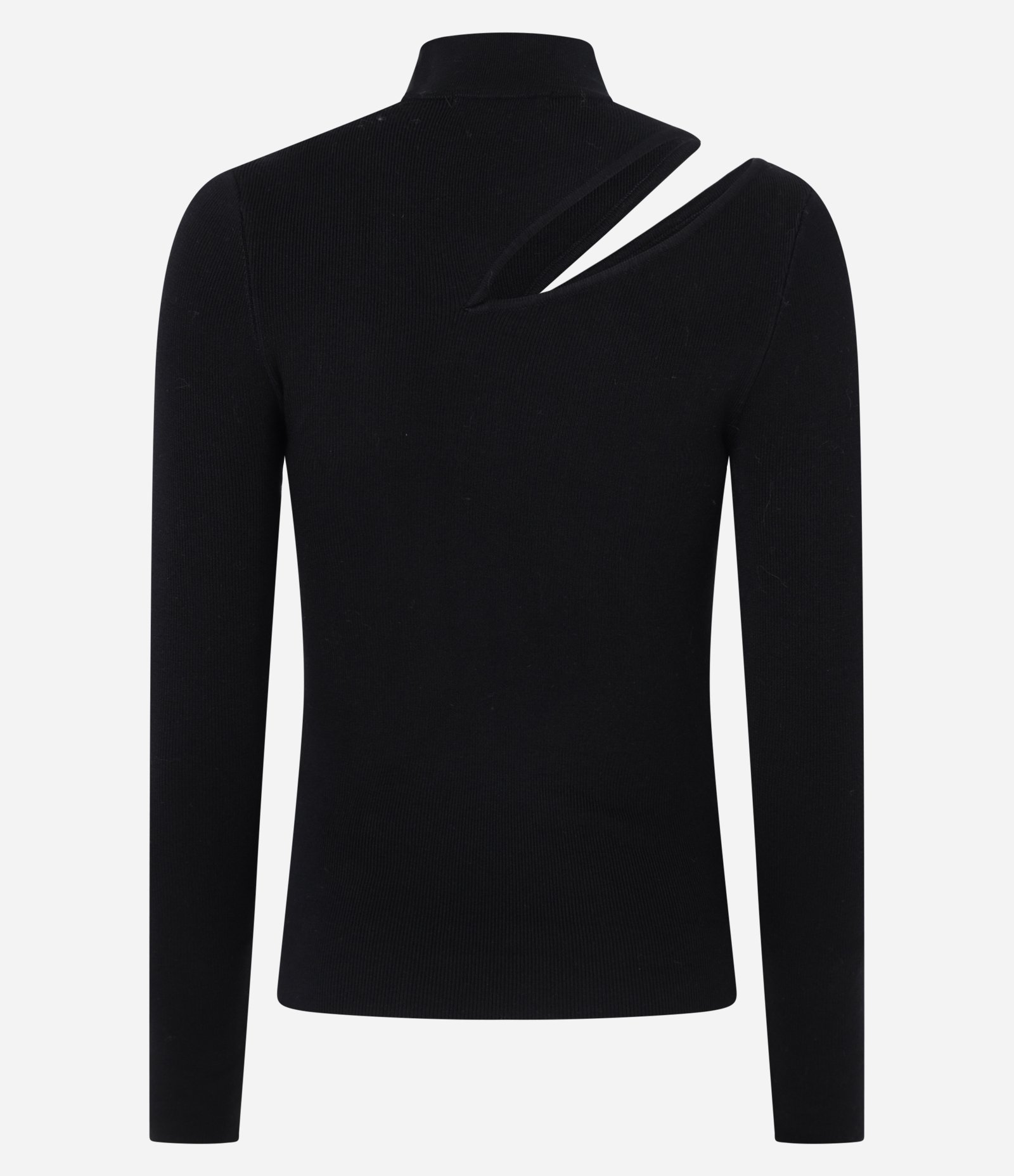 Blusa Ajustada em Tricô Leve com Gola Alta e Abertura no Ombro Preto 7