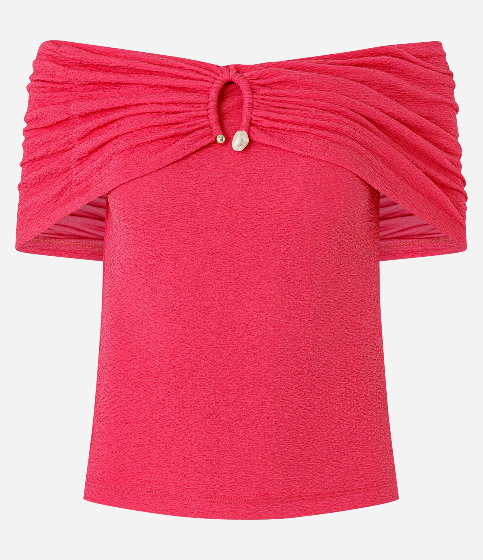 Blusa Ombro a Ombro Texturizada com Argola no Decote Rosa 1