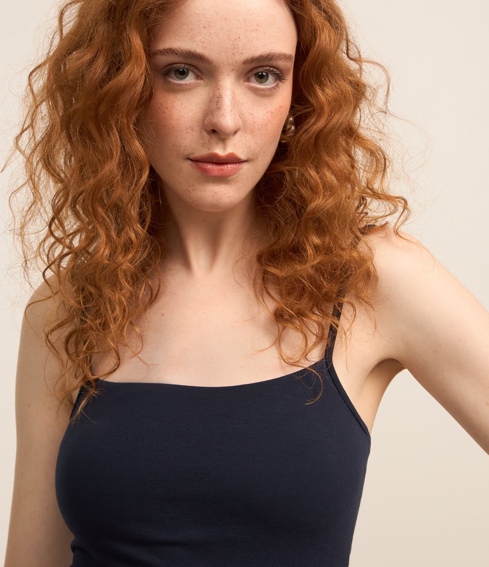 Vestido Curto em Cotton com Alças Finas Azul Marinho 3