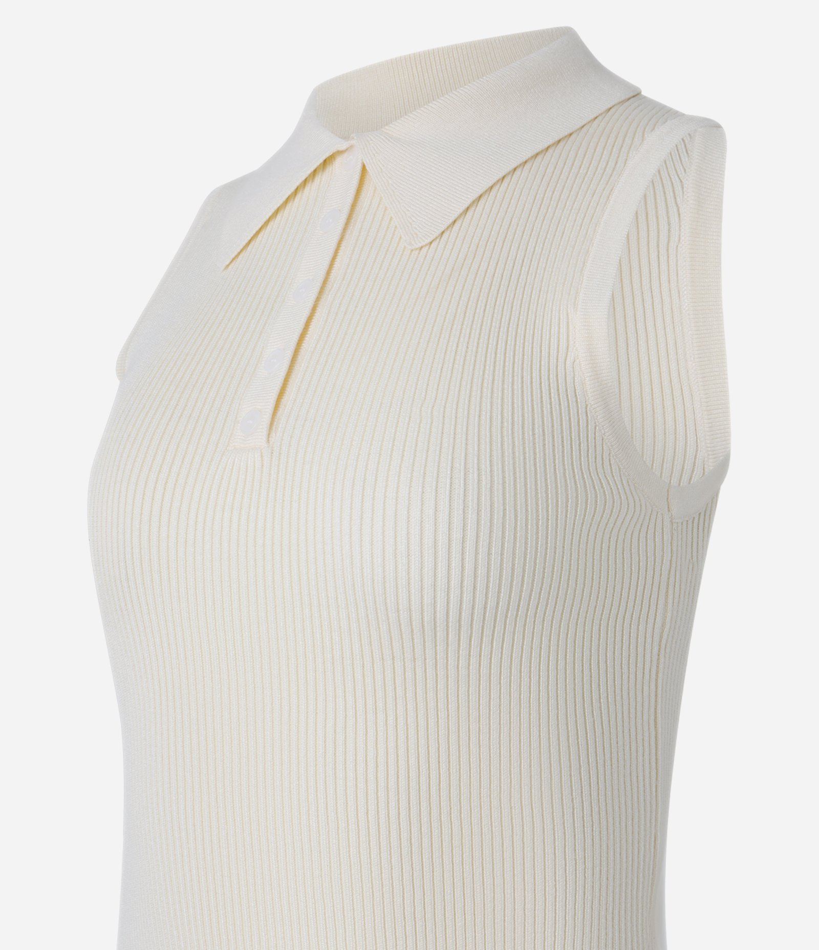 Blusa Canelada em Tricô com Gola Polo Off White 6