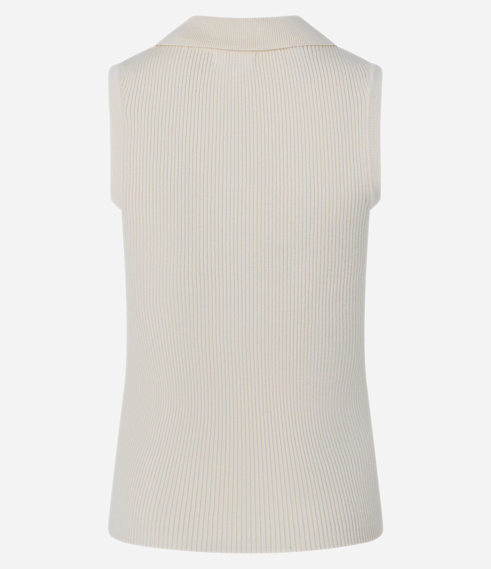 Blusa Canelada em Tricô com Gola Polo Off White 7