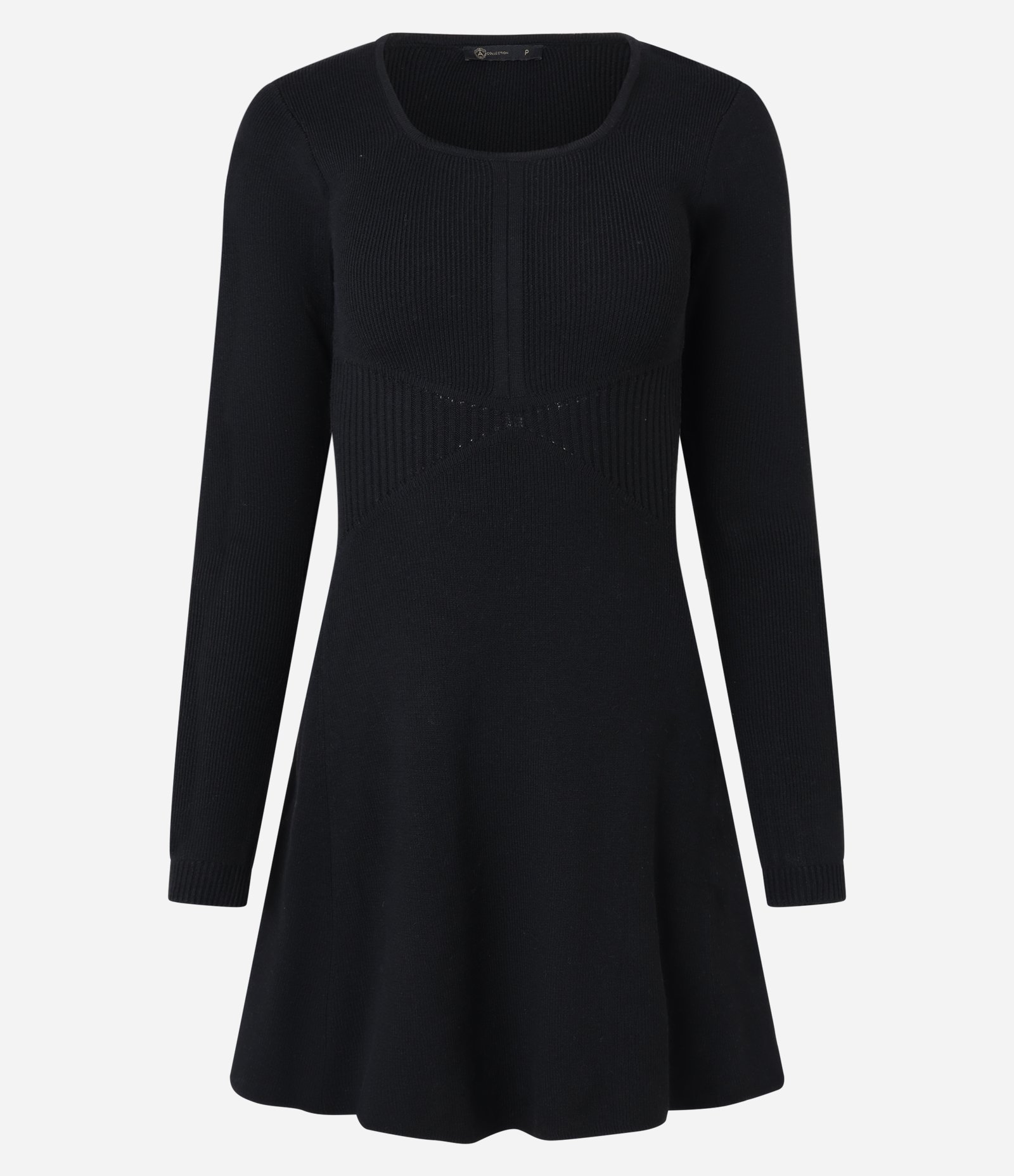 Vestido Curto em Tricô Canelado com Decote Quadrado Preto 6