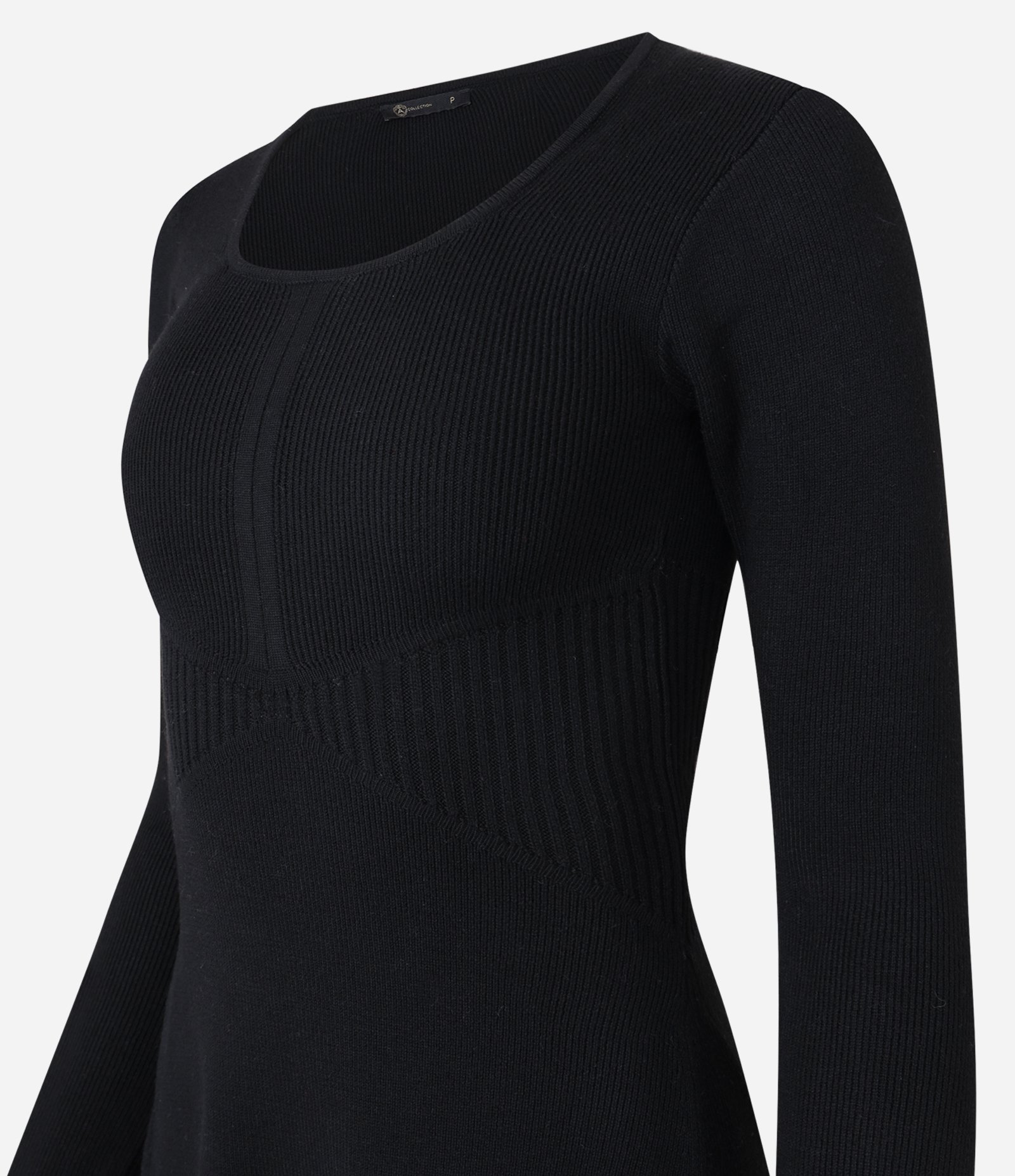 Vestido Curto em Tricô Canelado com Decote Quadrado Preto 7