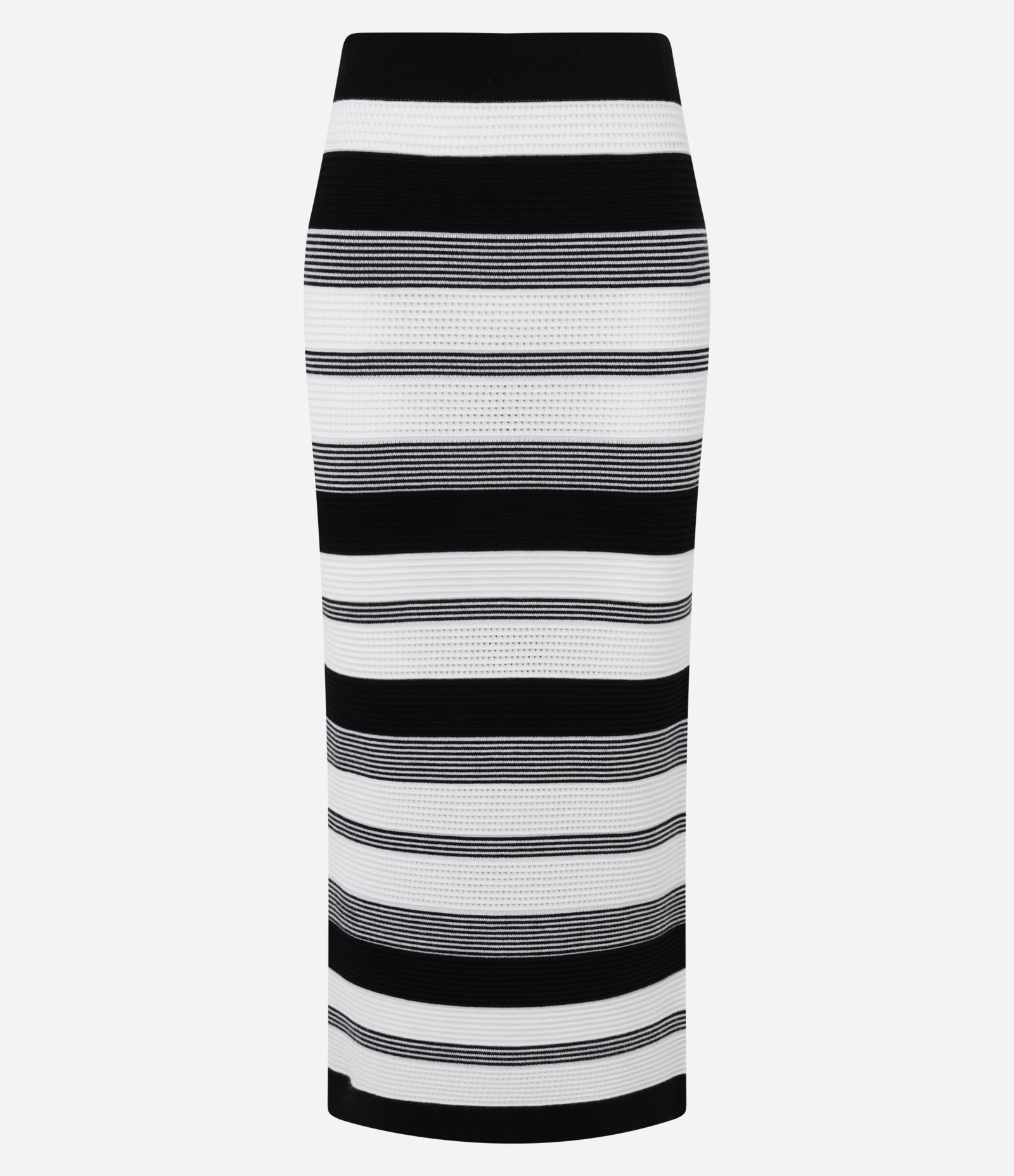 Saia Reta New Midi Cintura Alta em Tricô Listrado Preto 5