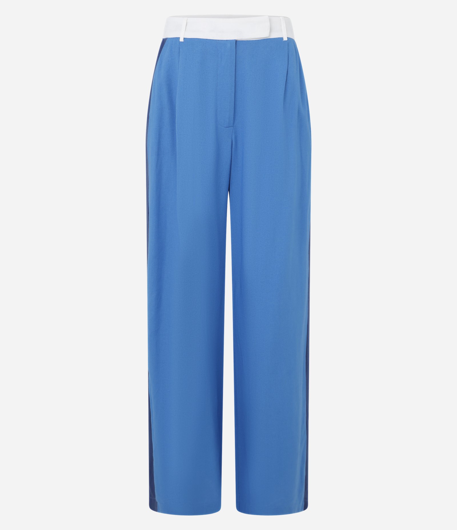 Calça Wide Leg em Viscose e Linho com Blocos de Cor Azul 5