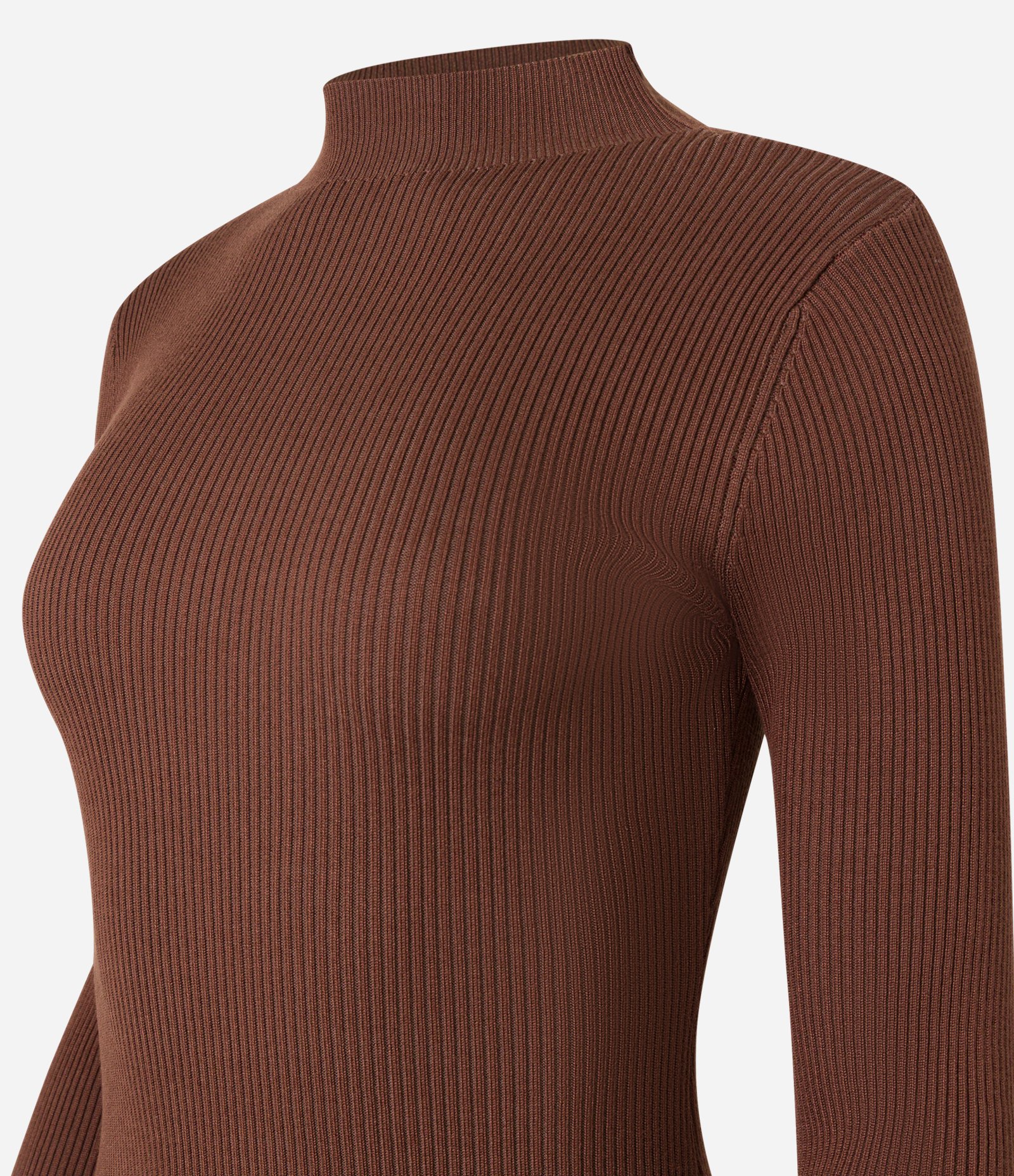 Vestido Long Midi em Tricô com Gola Alta Marrom 9