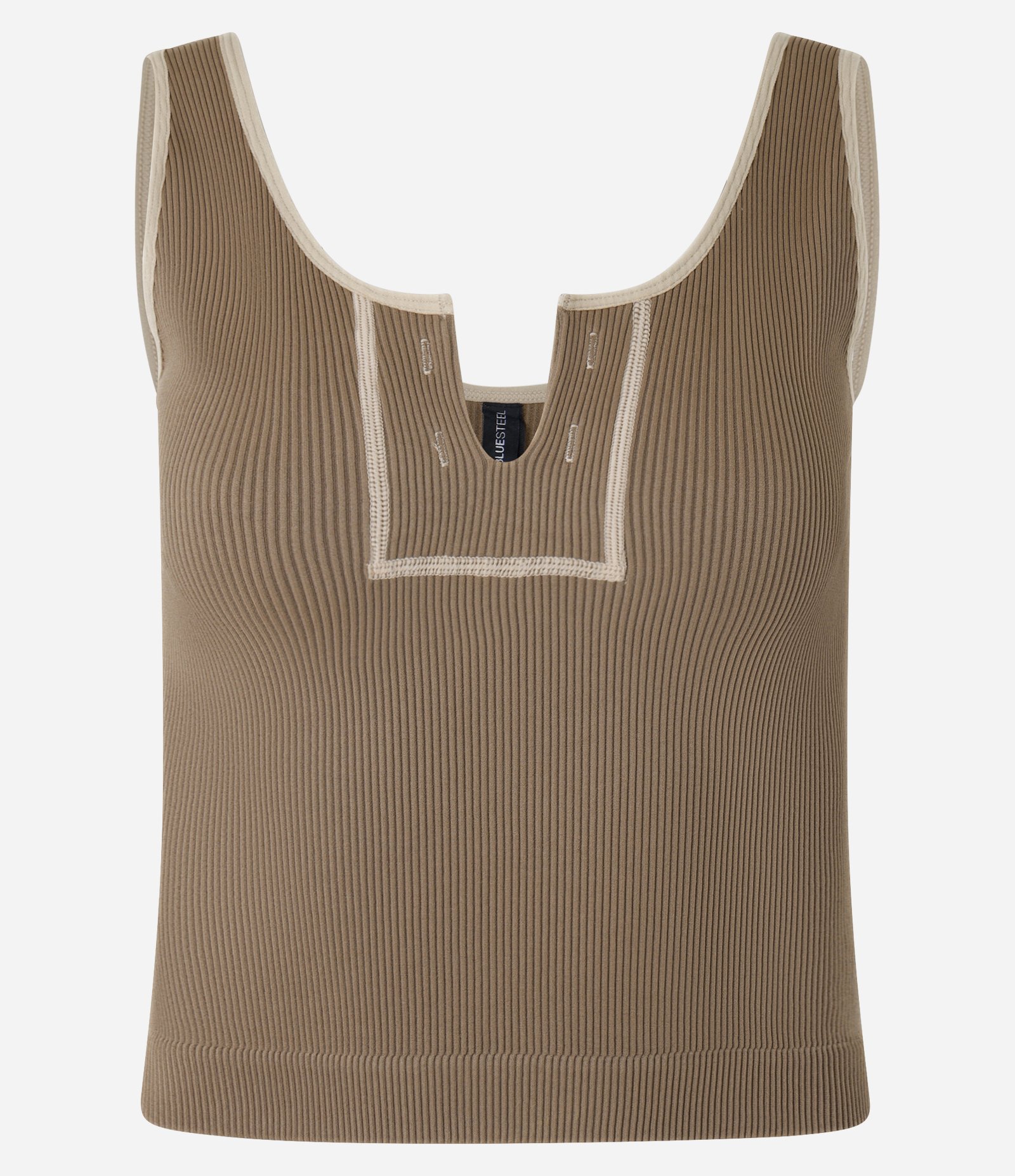 Blusa Seamless com Recorte V e Detalhes Contrastantes Marrom 1