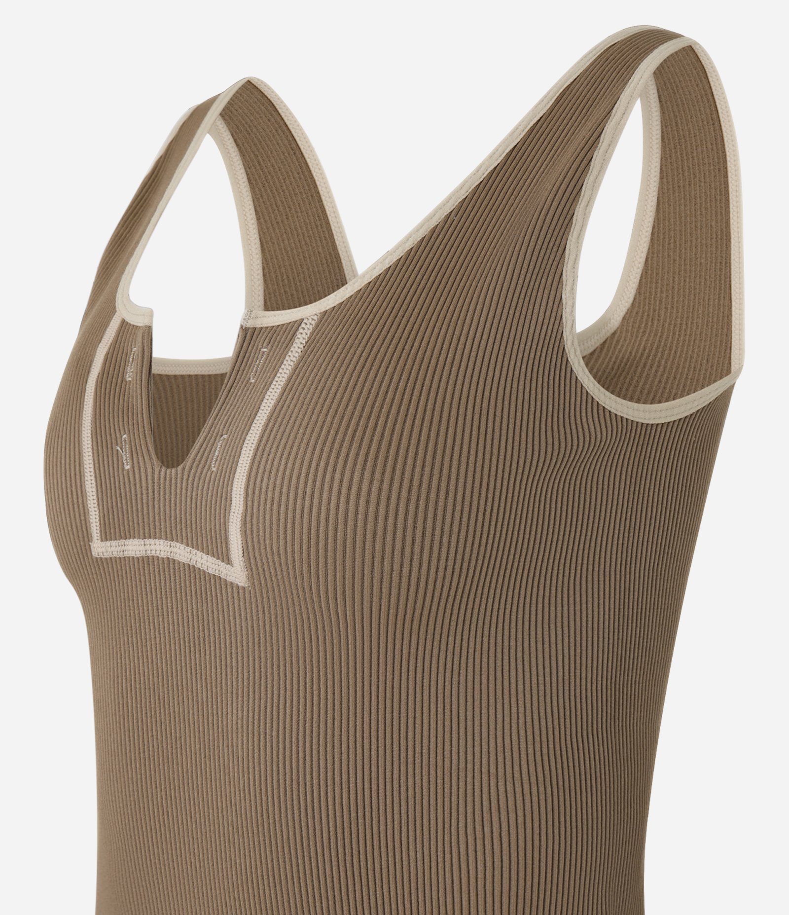 Blusa Seamless com Recorte V e Detalhes Contrastantes Marrom 2