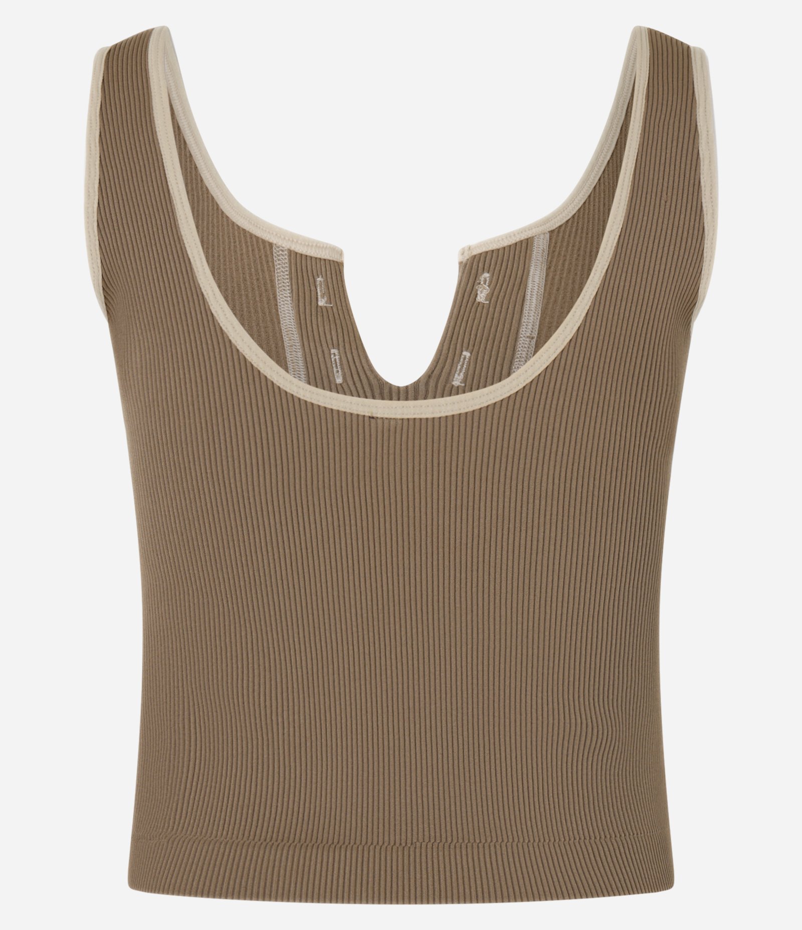 Blusa Seamless com Recorte V e Detalhes Contrastantes Marrom 3