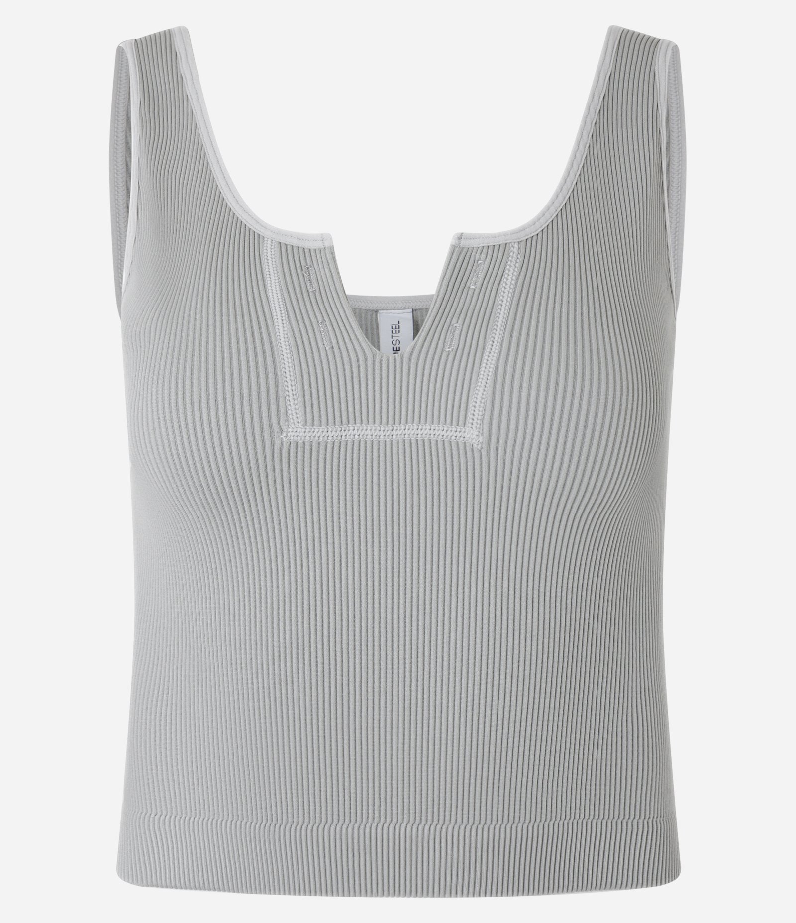 Blusa Seamless com Recorte V e Detalhes Contrastantes Cinza 1