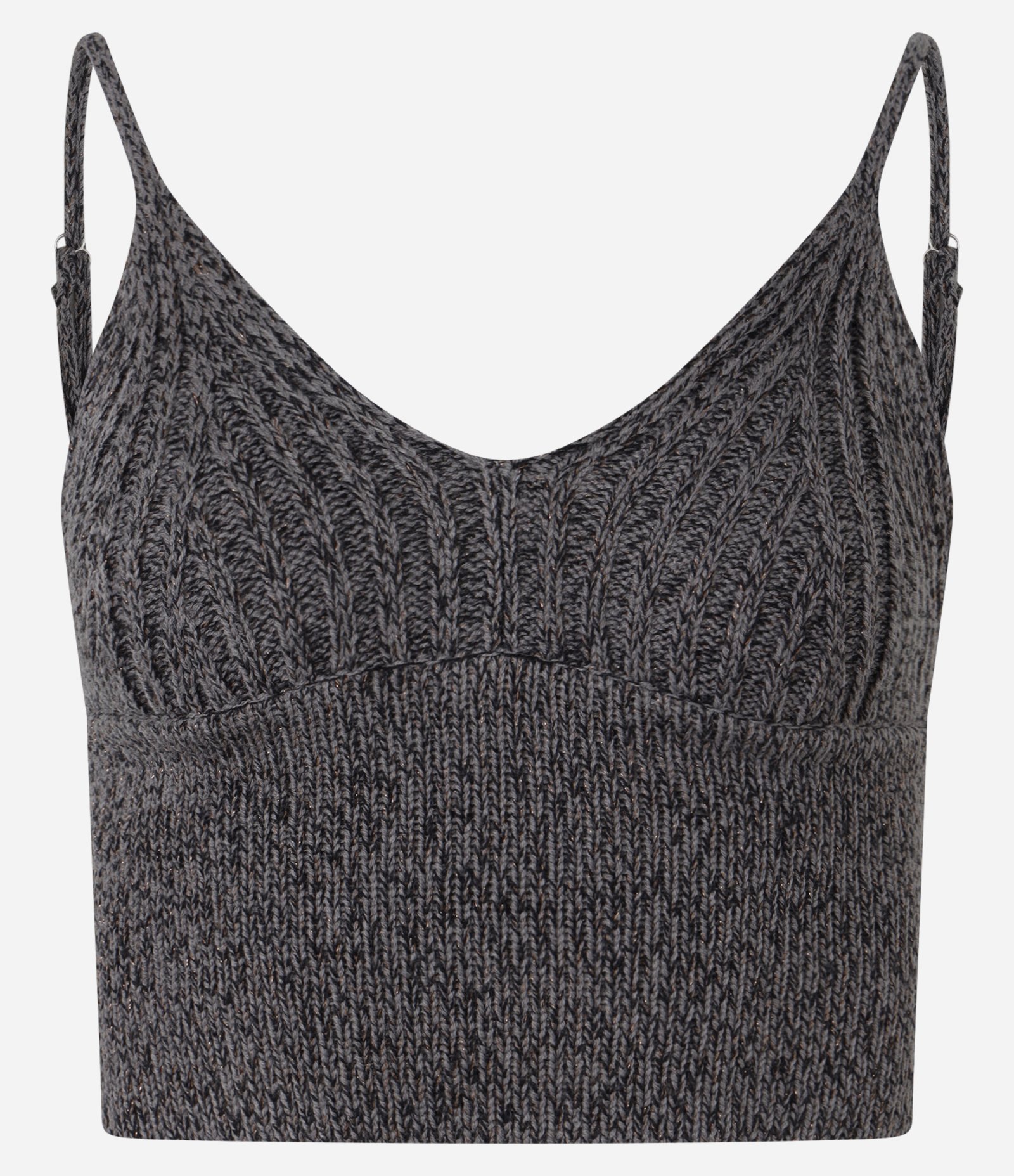 Blusa Cropped em Tricô com Fio Metalizado e Alça Regulável Cinza 6