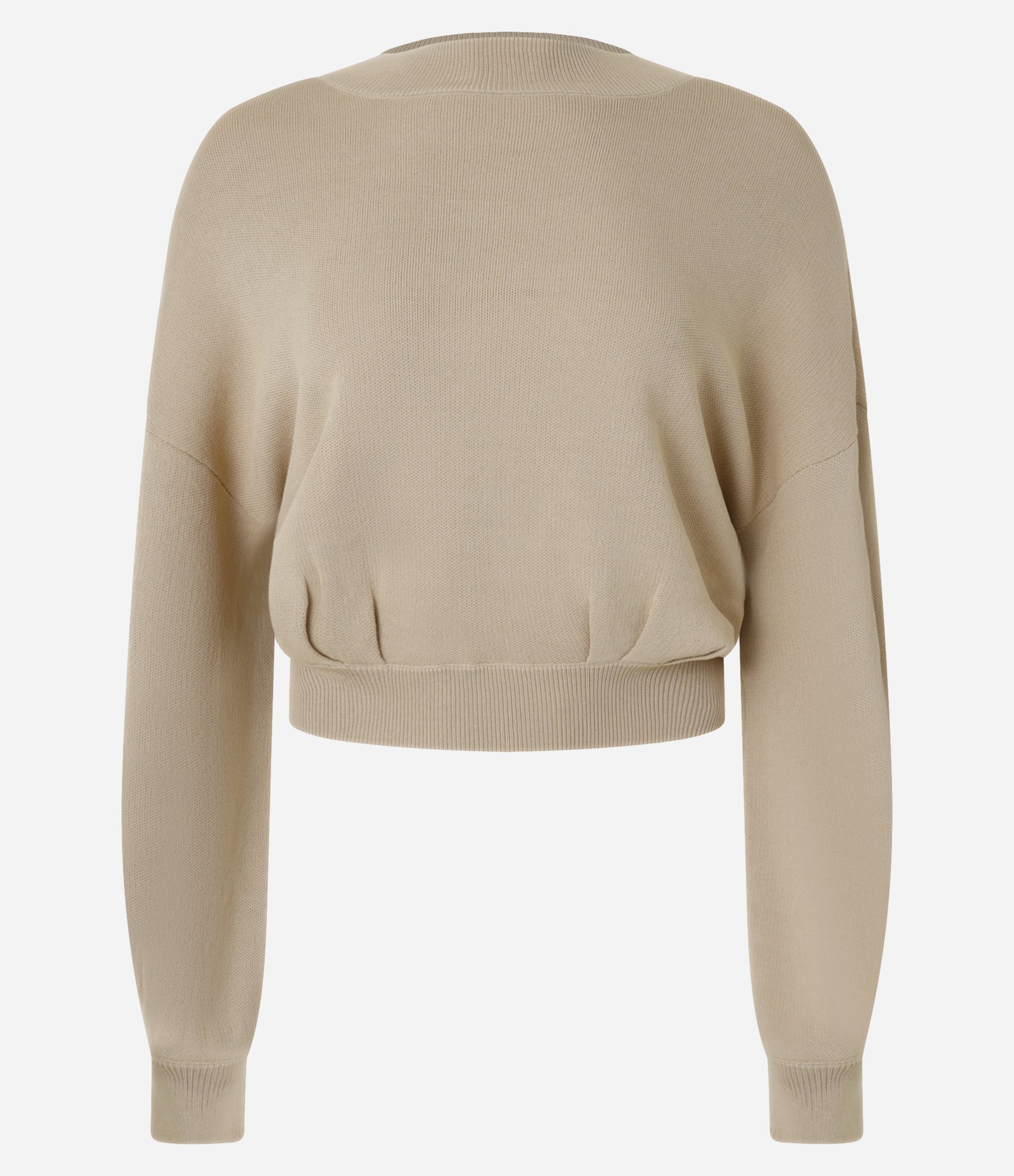 Blusa em Tricô com Cava Deslocada e Pregas na Barra Bege 8