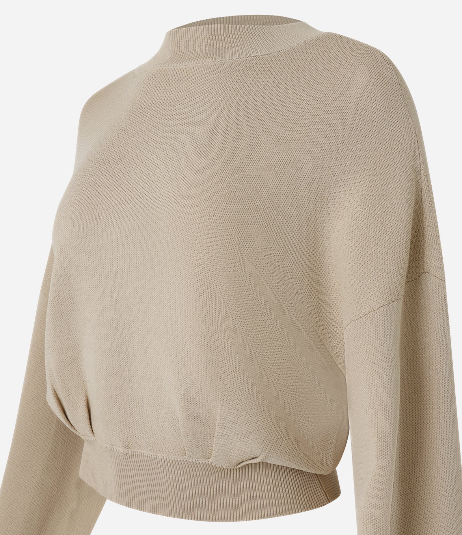 Blusa em Tricô com Cava Deslocada e Pregas na Barra Bege 10