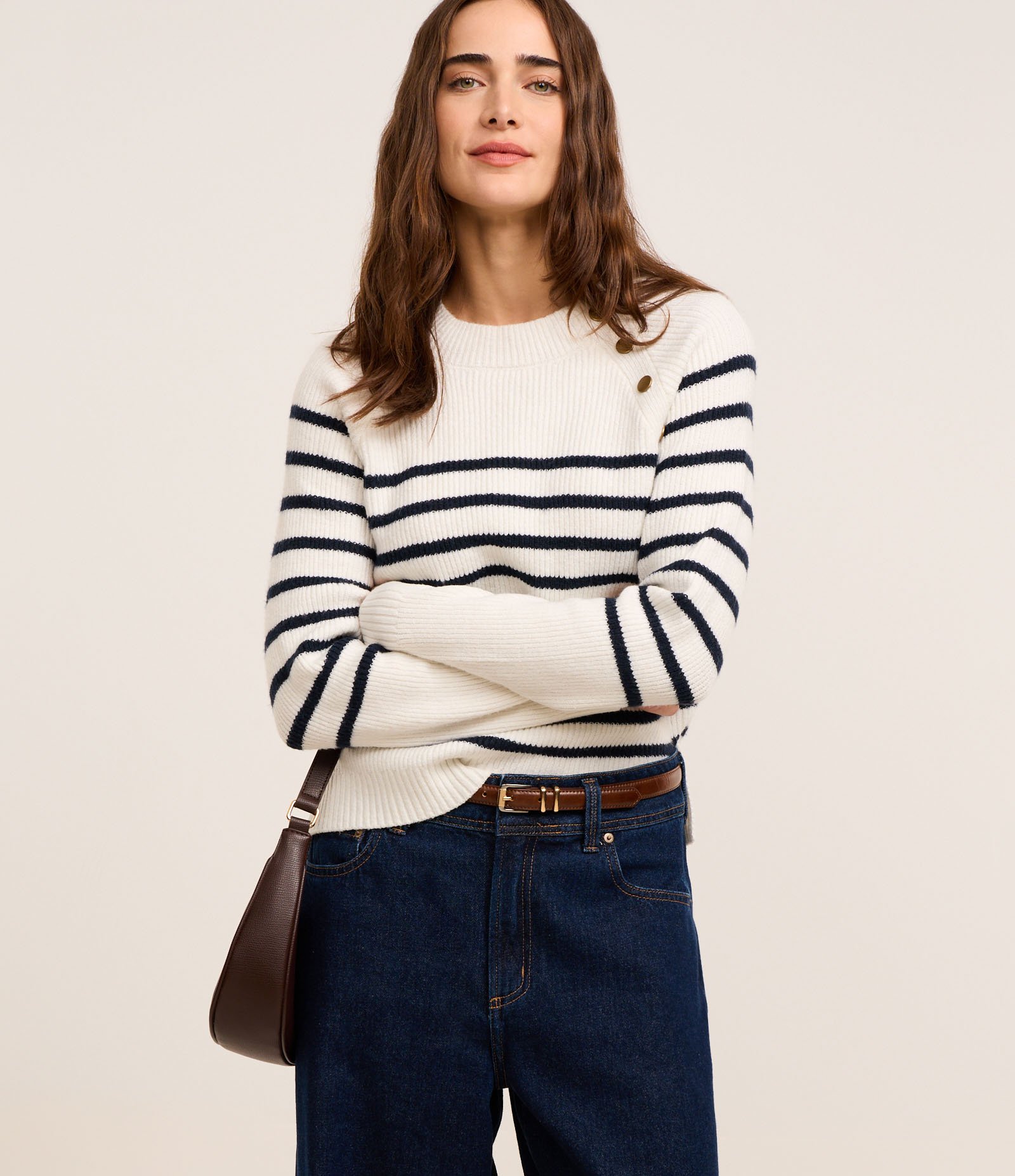 Suéter em Tricô com Botões na Cava e Estampa Listras 1