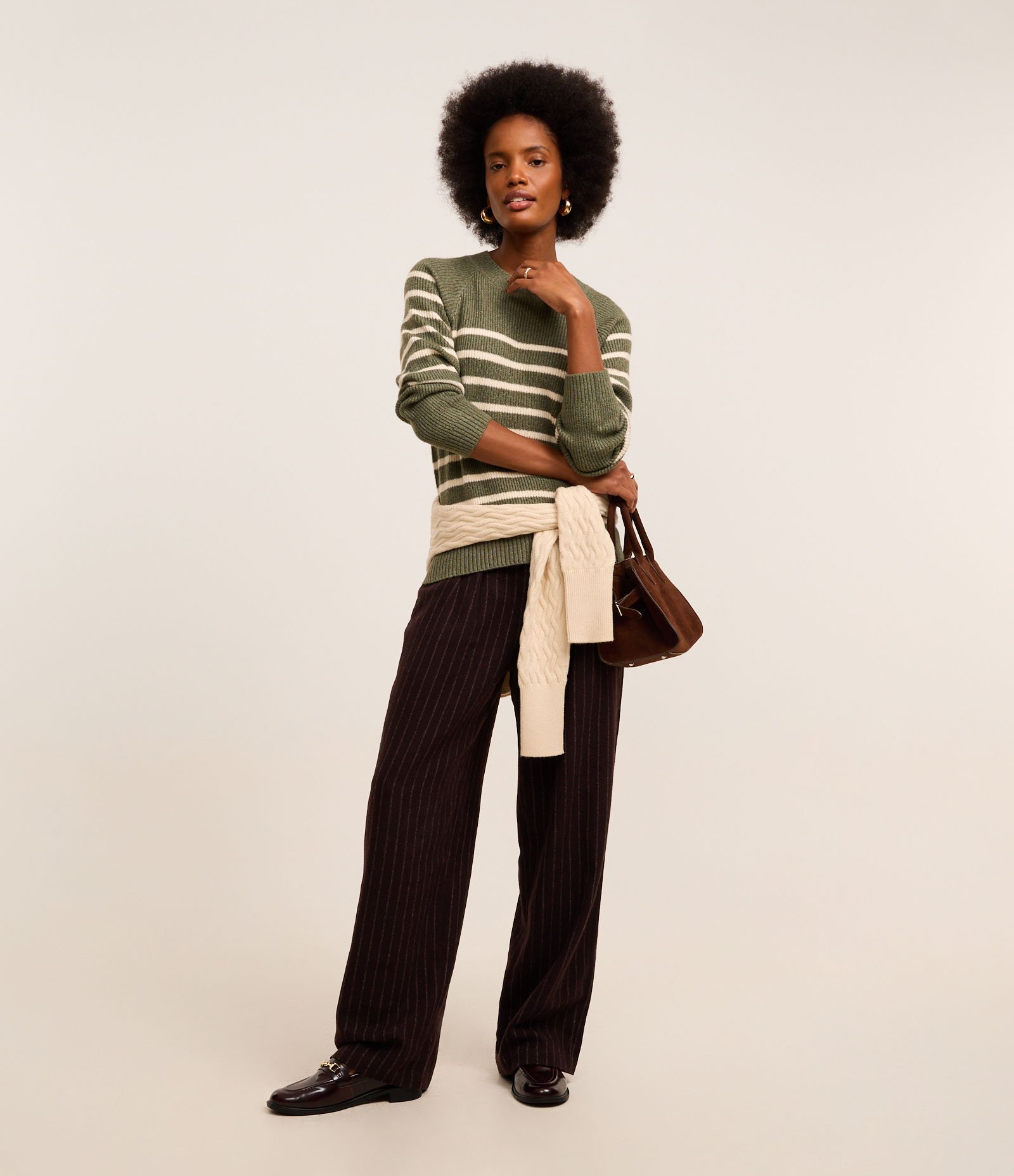 Suéter em Tricô com Botões na Cava e Estampa Listras Verde/Branco 2