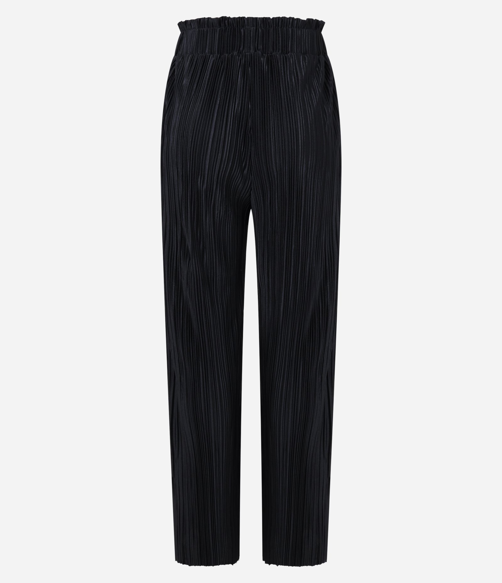 Calça Reta Cintura Alta com Efeito Plissado e Elástico no Cós Preto 9