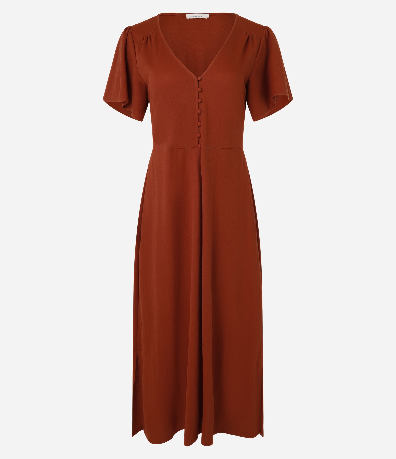 Vestido Midi em Malha de Viscose com Abotoamento no Decote Vermelho Telha 5