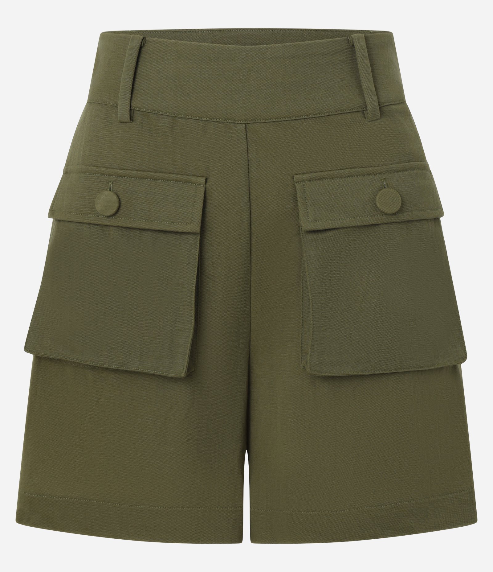 Short Reto Cintura Alta em Piquet com Bolsos Cargo Verde 5