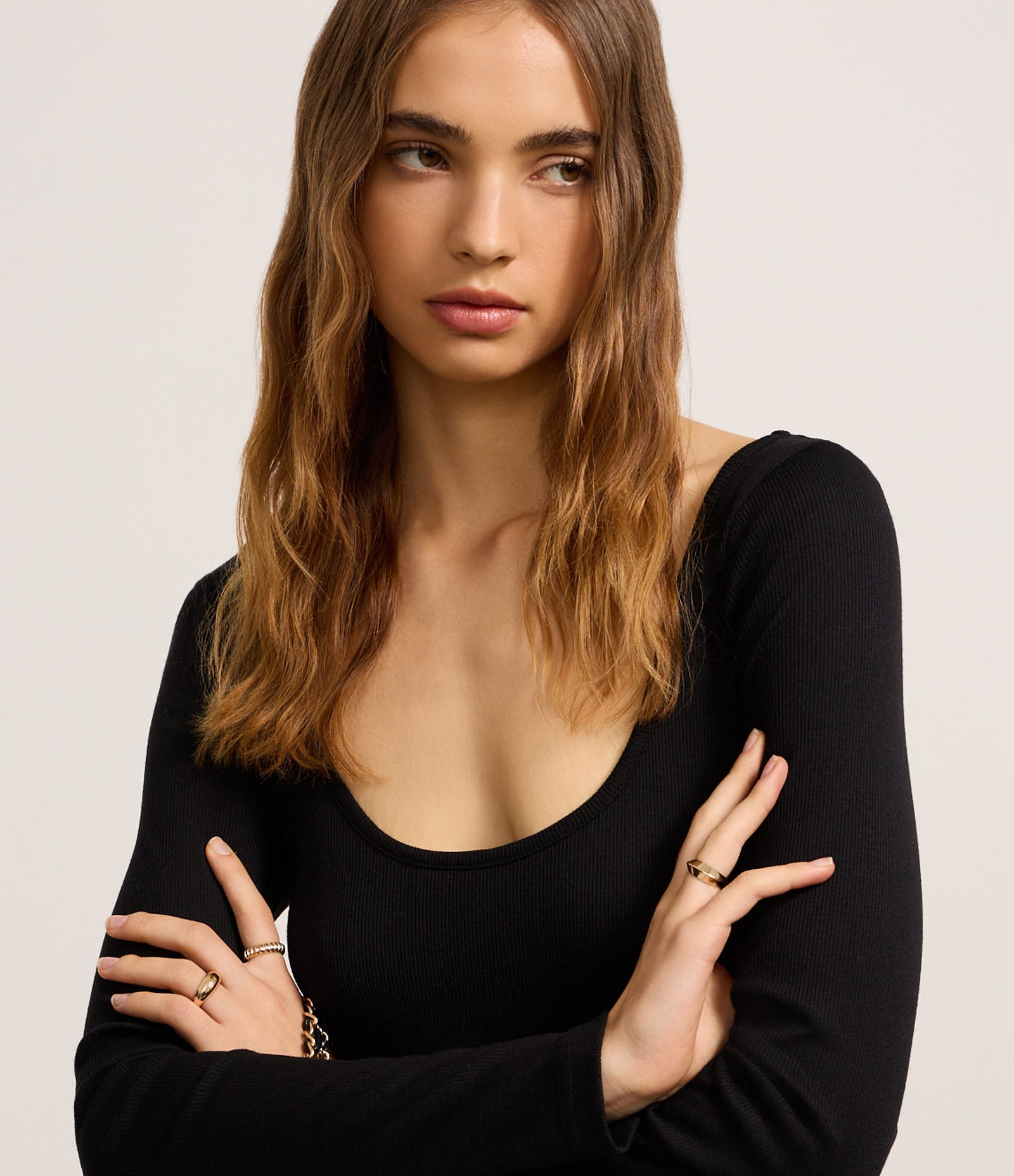 Vestido Longo Midi em Ribana e Tricoline com Decote U Preto 3