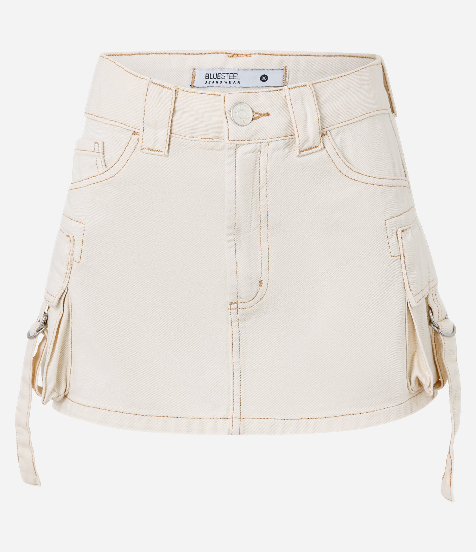Saia Curta em Sarja com Bolsos Cargo e Fivelas Off White 6