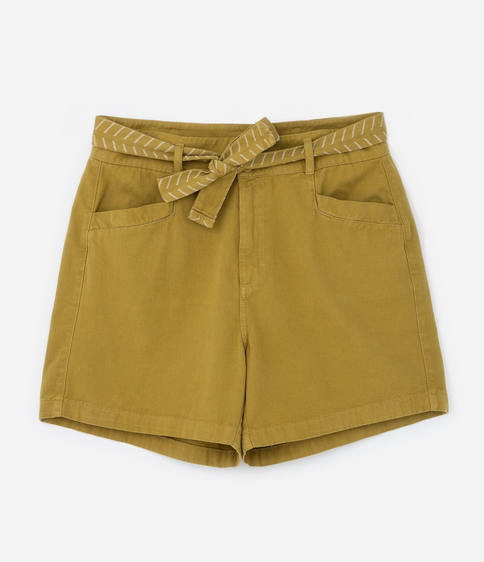 Short em Sarja com Faixa Bordada Curve & Plus Size Amarelo 5
