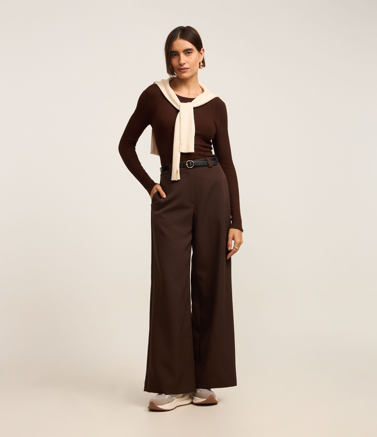 Suéter em Tricô com Textura Canelada Marrom 2