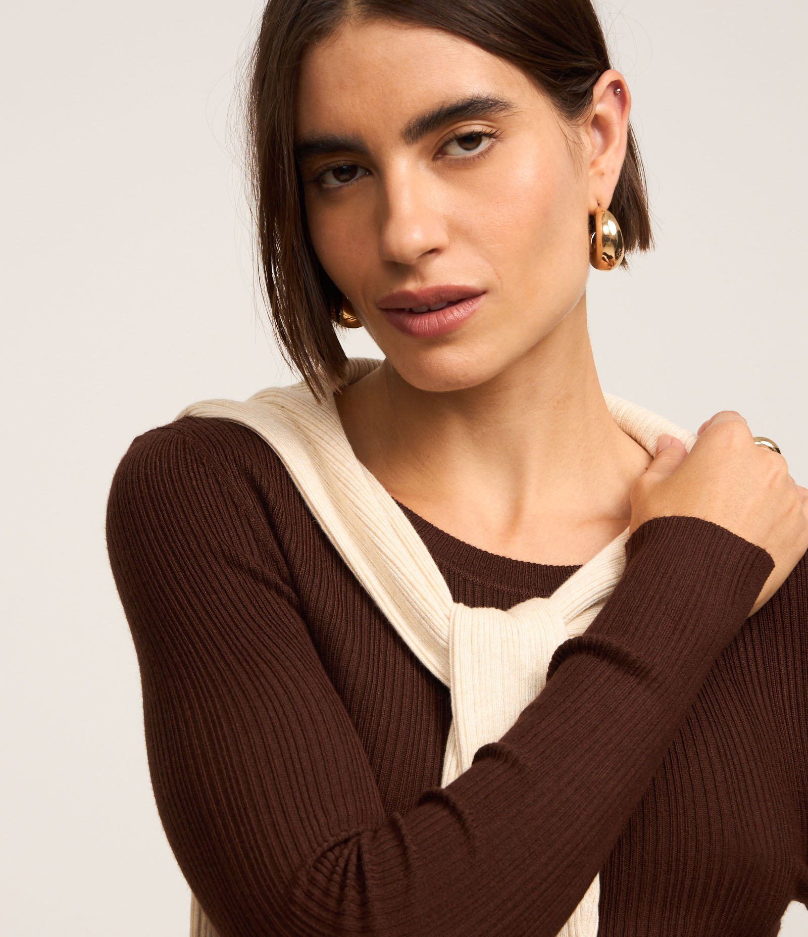 Suéter em Tricô com Textura Canelada Marrom 4