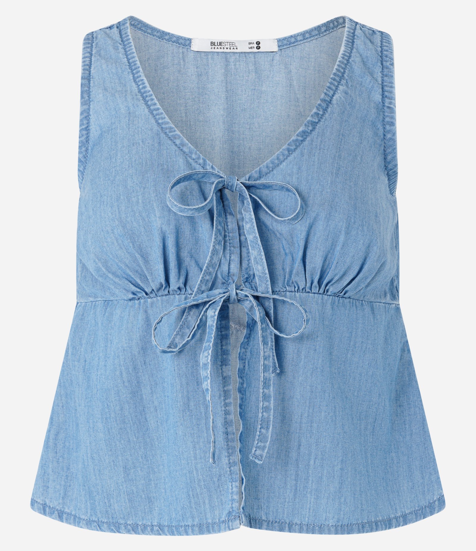 Blusa em Jeans com Recorte e Lacinhos Azul Médio 3