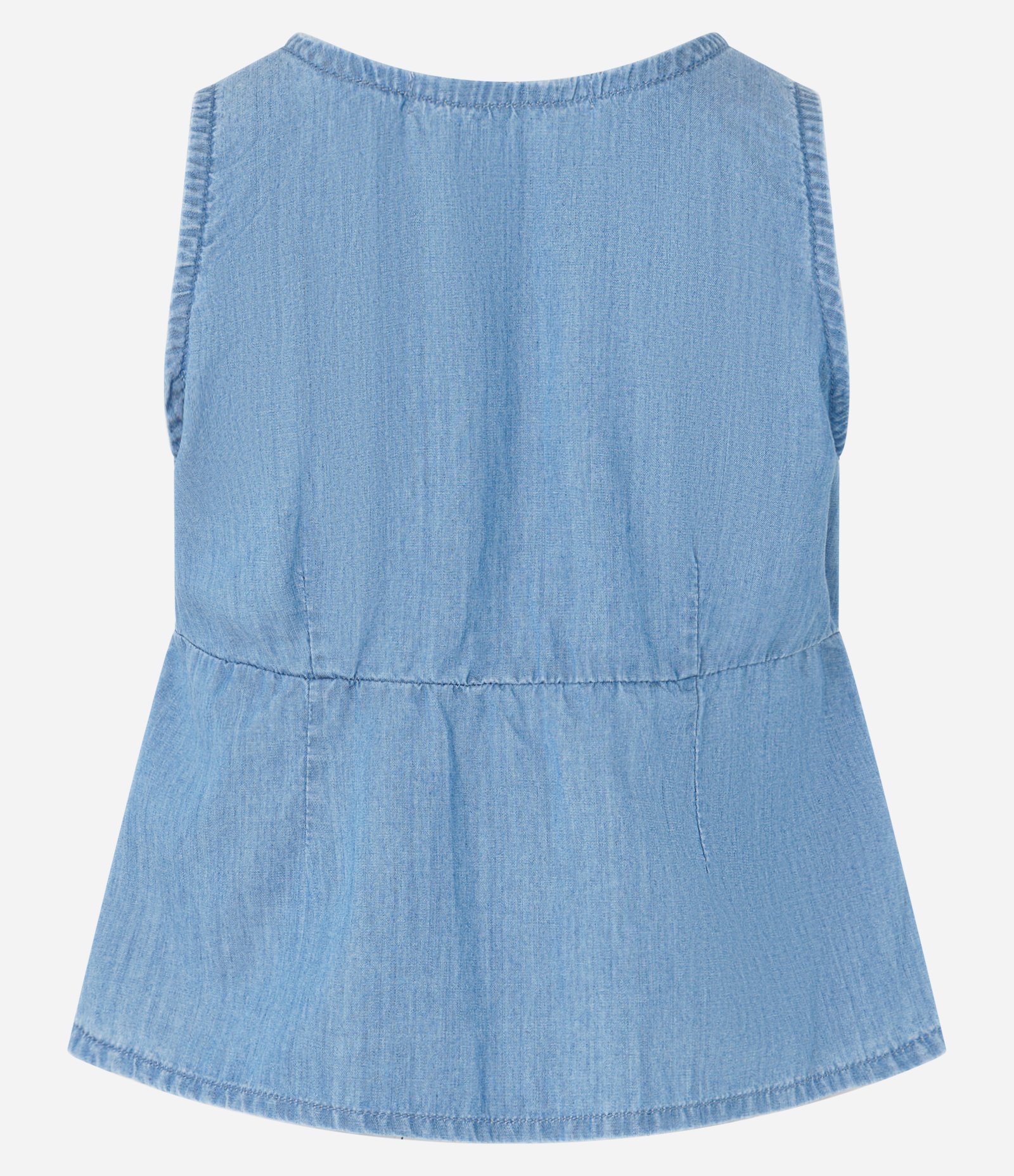 Blusa em Jeans com Recorte e Lacinhos Azul Médio 4