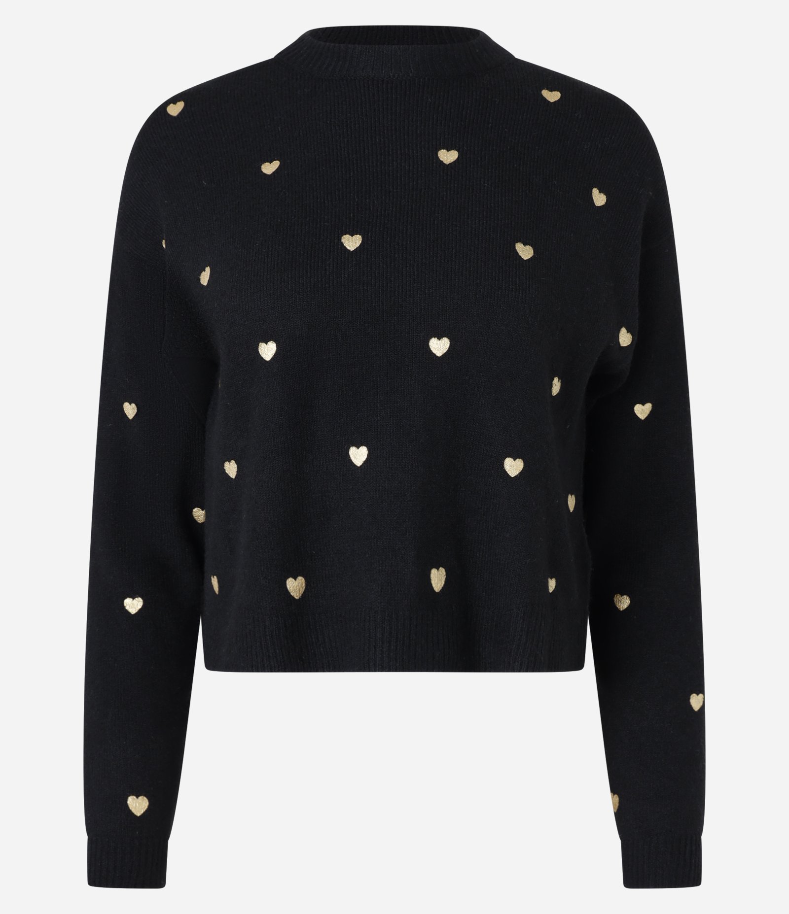 Suéter em Tricô com Cava Deslocada e Estampa Corações Preto 4